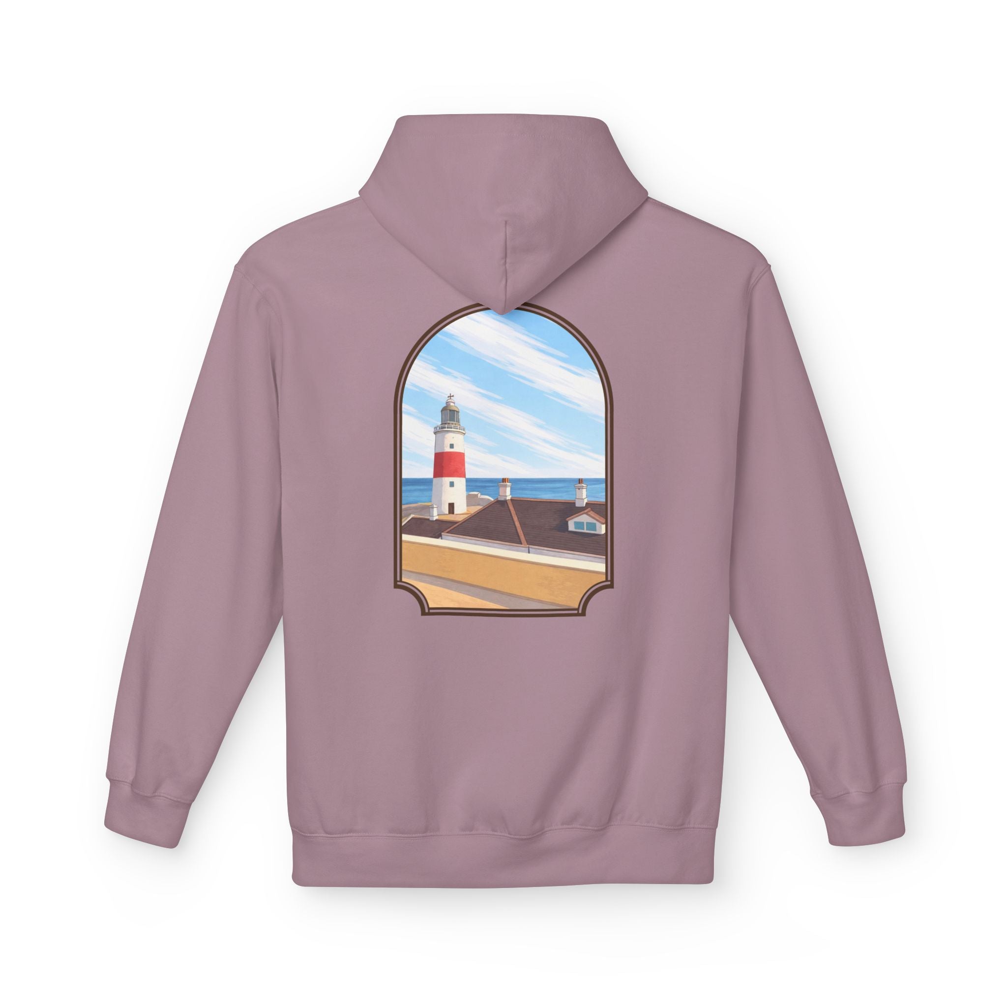 Gibraltar La Farola Hoodie — Premium Lighthouse Window Art Hoodie | Gibraltar Heritage Apparel