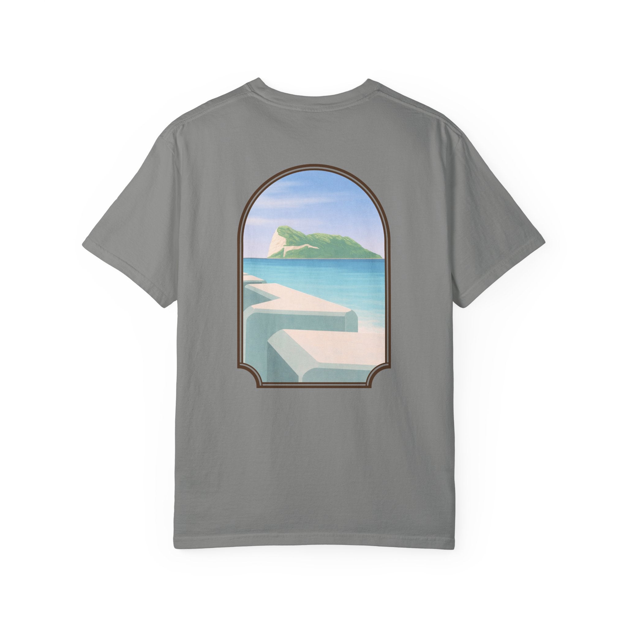 Gibraltar T-Shirt — Del Poniente Coastal Graphic Tee | Mediterranean Landmark