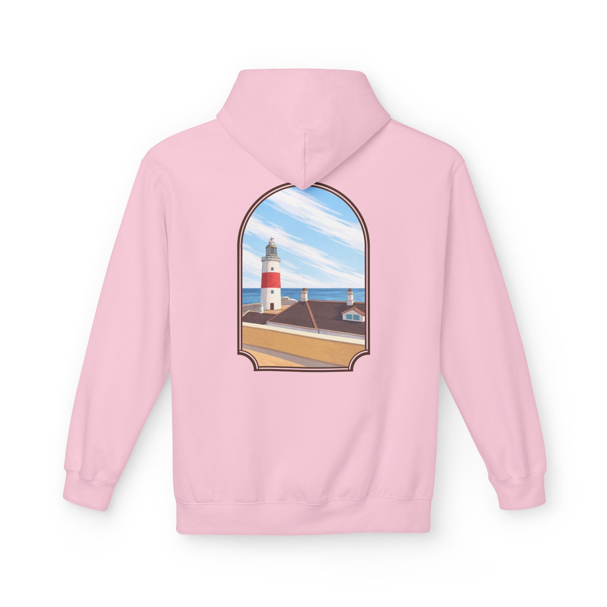 Gibraltar La Farola Hoodie — Premium Lighthouse Window Art Hoodie | Gibraltar Heritage Apparel