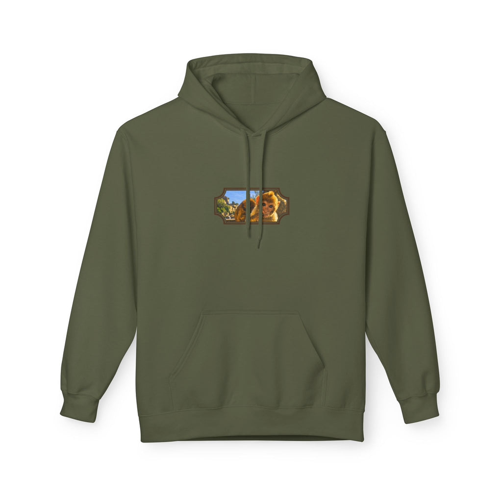 Gibraltar Baby Barbary Macaque Hoodie — Playful Wildlife Monkey Art Premium Fleece