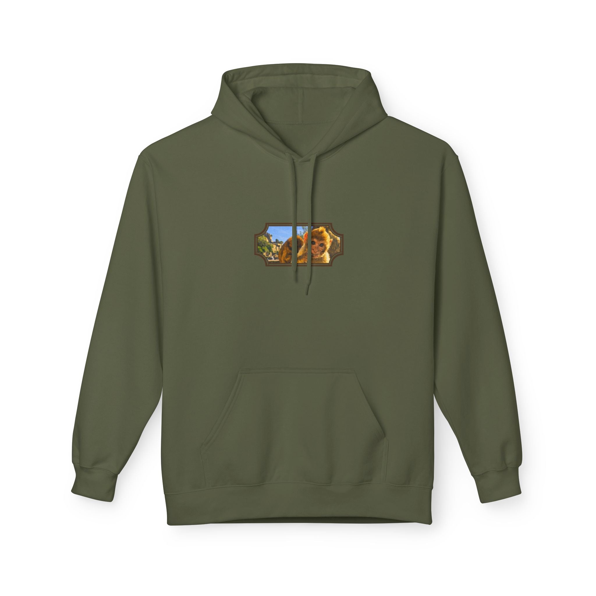 Gibraltar Baby Barbary Macaque Hoodie — Playful Wildlife Monkey Art Premium Fleece