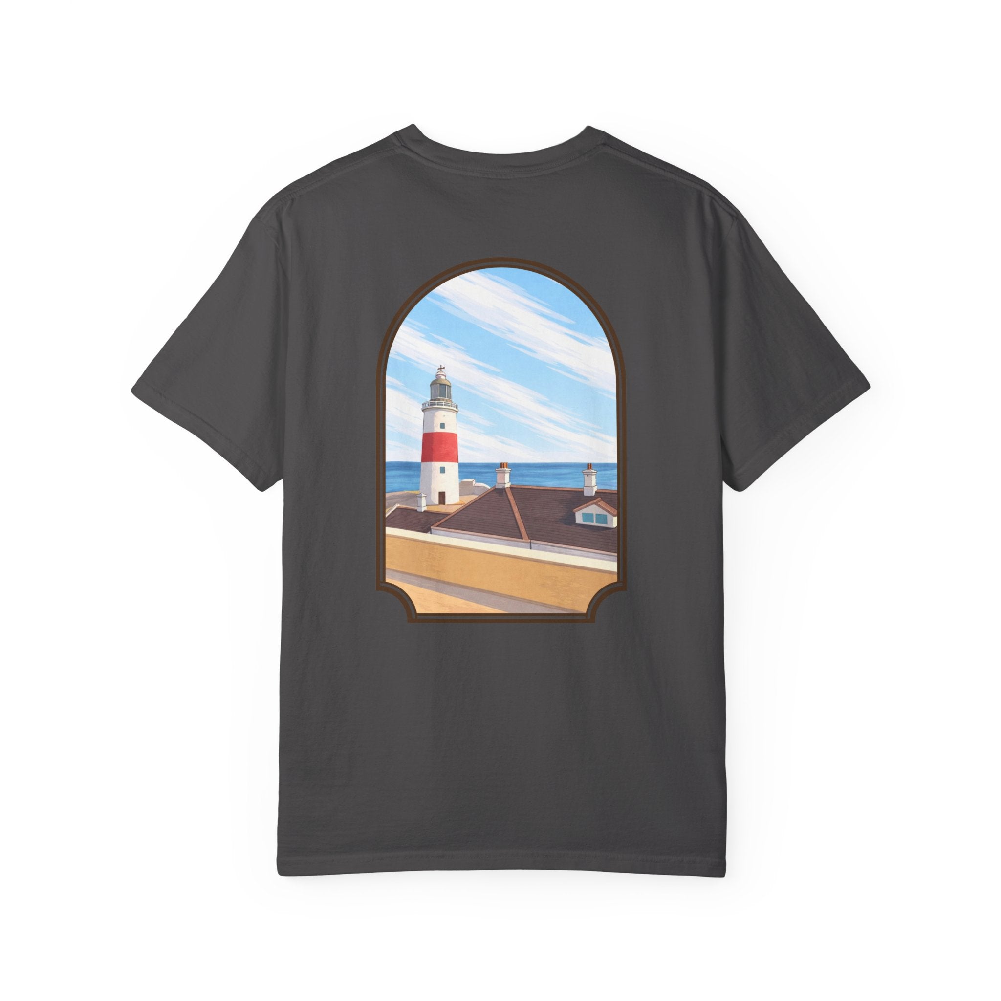 Rock of Gibraltar T-Shirt — La Farola Lighthouse Graphic Tee | Coastal Landmark