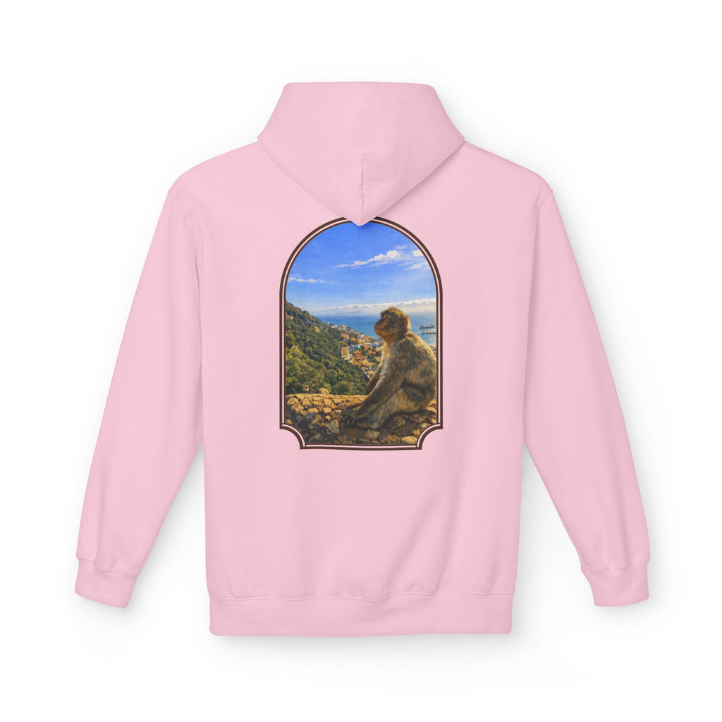 Gibraltar Sitting Barbary Macaque Hoodie — Wildlife Monkey Art Premium Fleece Sweatshirt