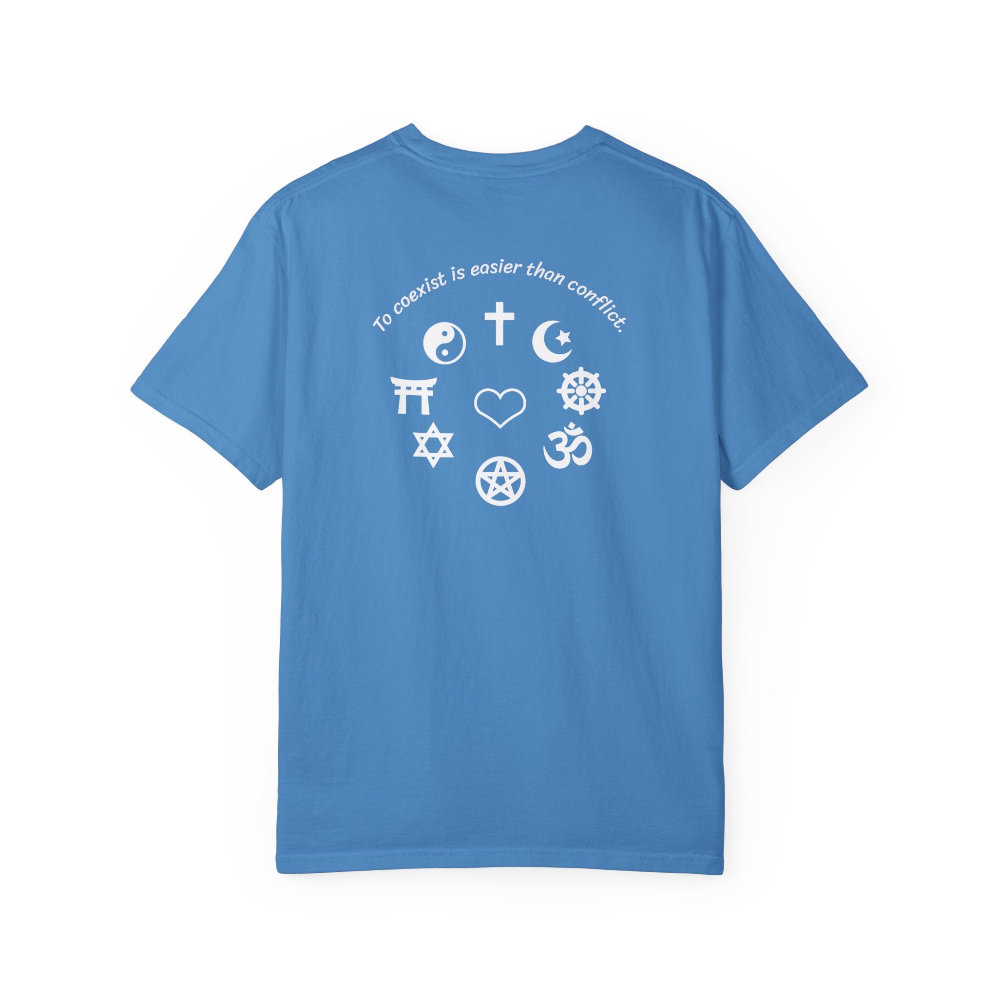 Coexistence T-Shirt — Religious Symbols Peace Tee | Interfaith Unity & Spiritual Harmony Design