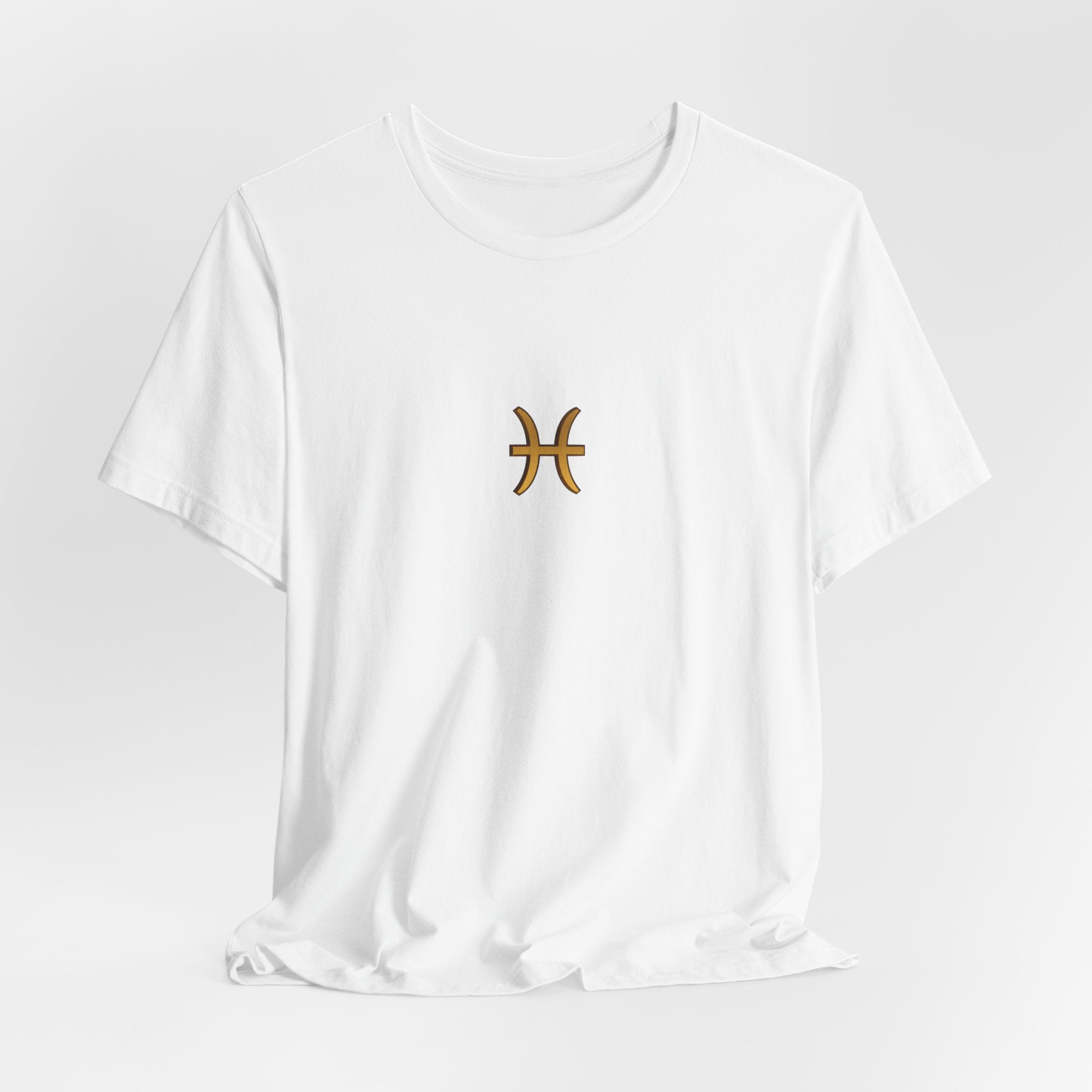 Pisces Zodiac T‑Shirt — Minimal Gold Pisces Symbol Tee