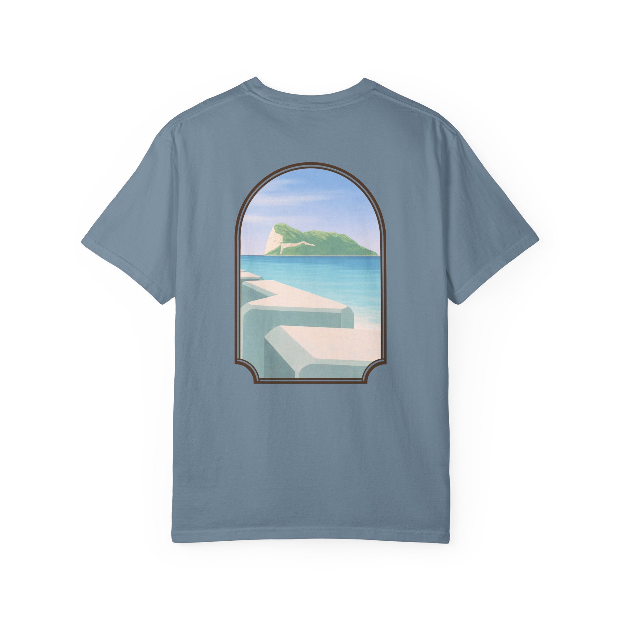 Gibraltar T-Shirt — Del Poniente Coastal Graphic Tee | Mediterranean Landmark