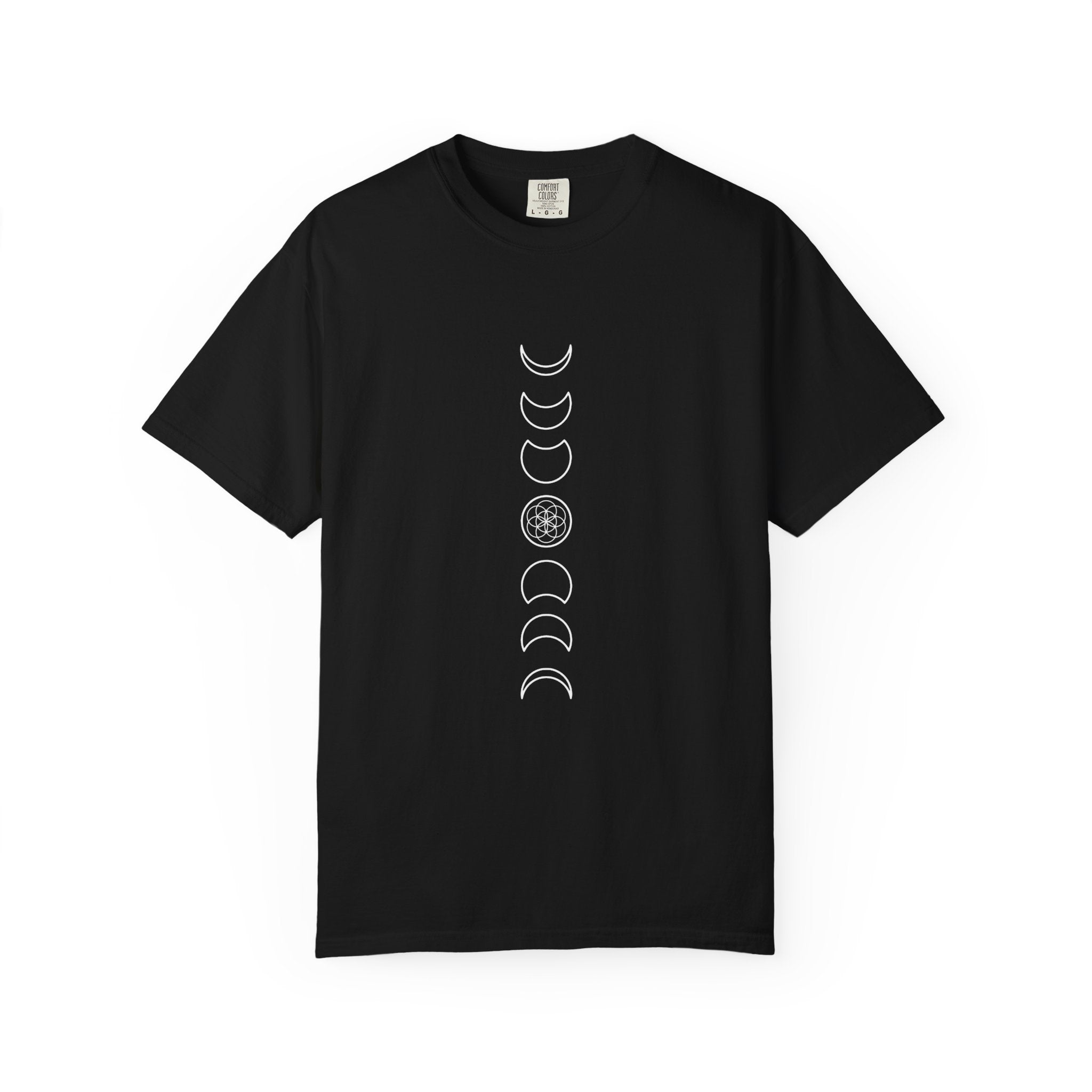 Moon Phases Seed of Life T-Shirt — Lunar Cycle Sacred Geometry Tee
