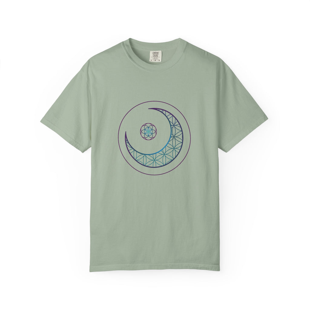 Crescent Moon Sacred Geometry T-Shirt — Lunar Mandala Tee | Minimalist Design