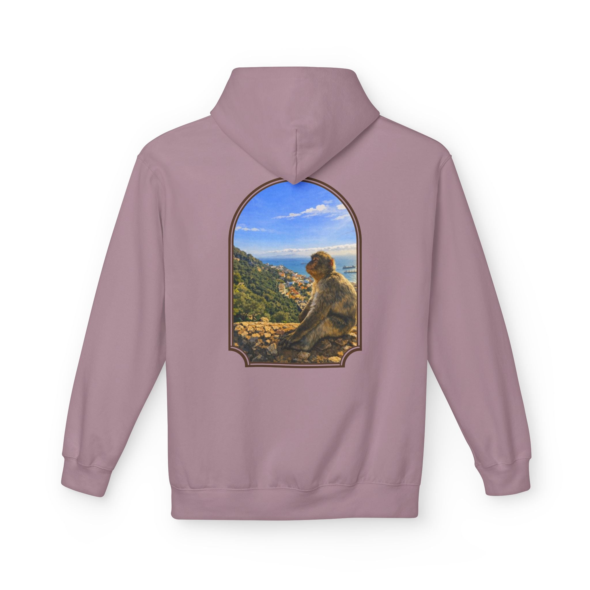 Gibraltar Sitting Barbary Macaque Hoodie — Wildlife Monkey Art Premium Fleece Sweatshirt