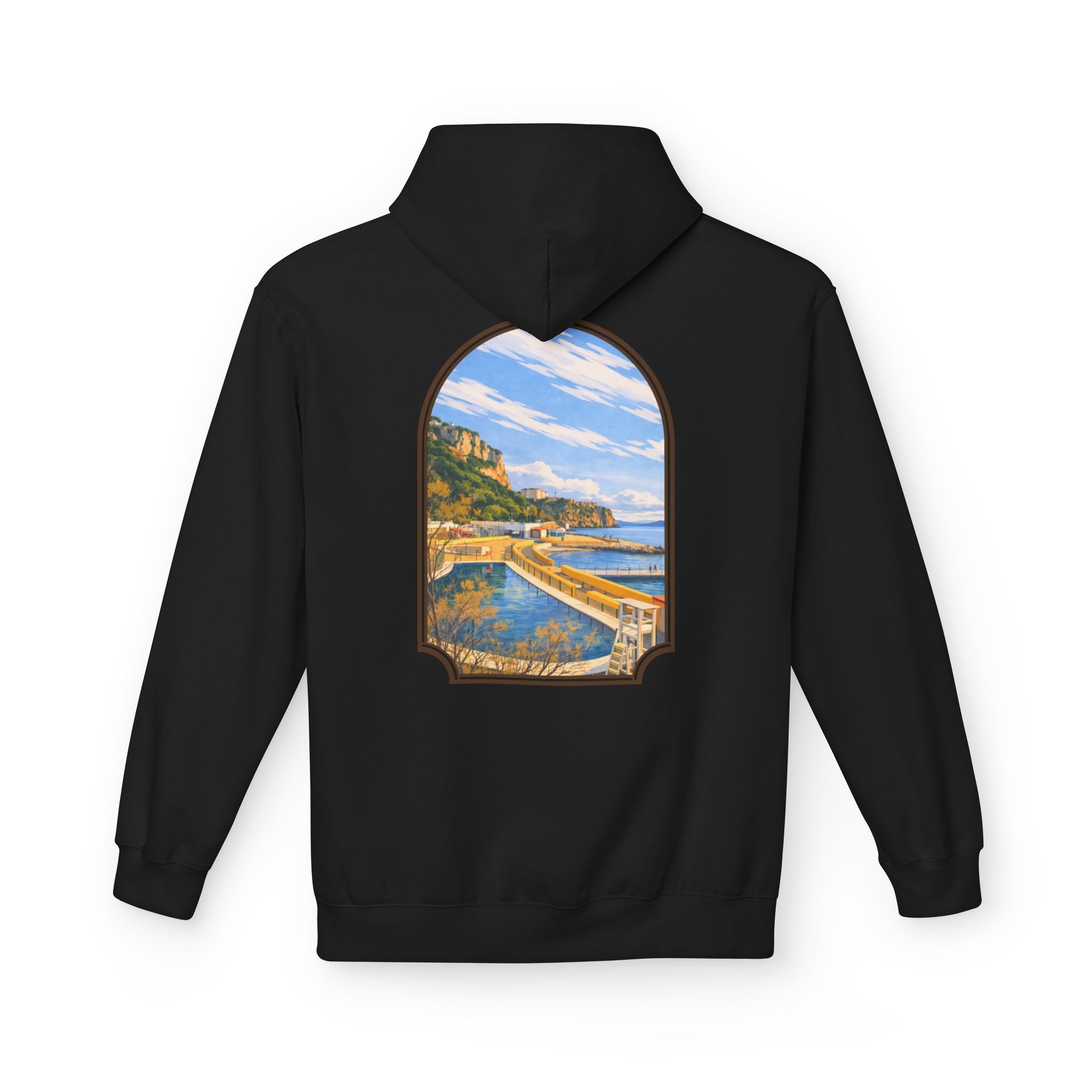 Gibraltar El Quarri Hoodie — Premium Seascape Window Art Hoodie | Gibraltar Heritage Apparel