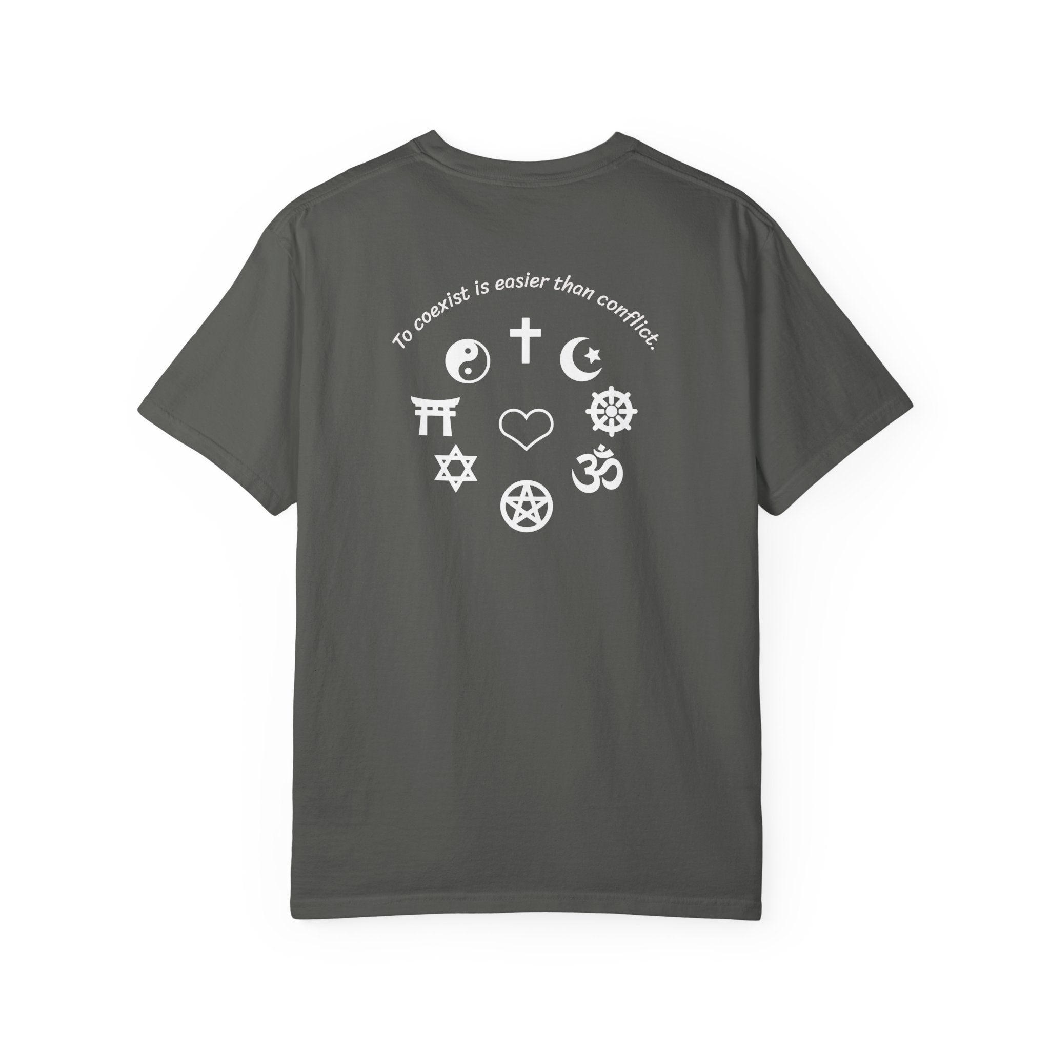 Coexistence T-Shirt — Religious Symbols Peace Tee | Interfaith Unity & Spiritual Harmony Design