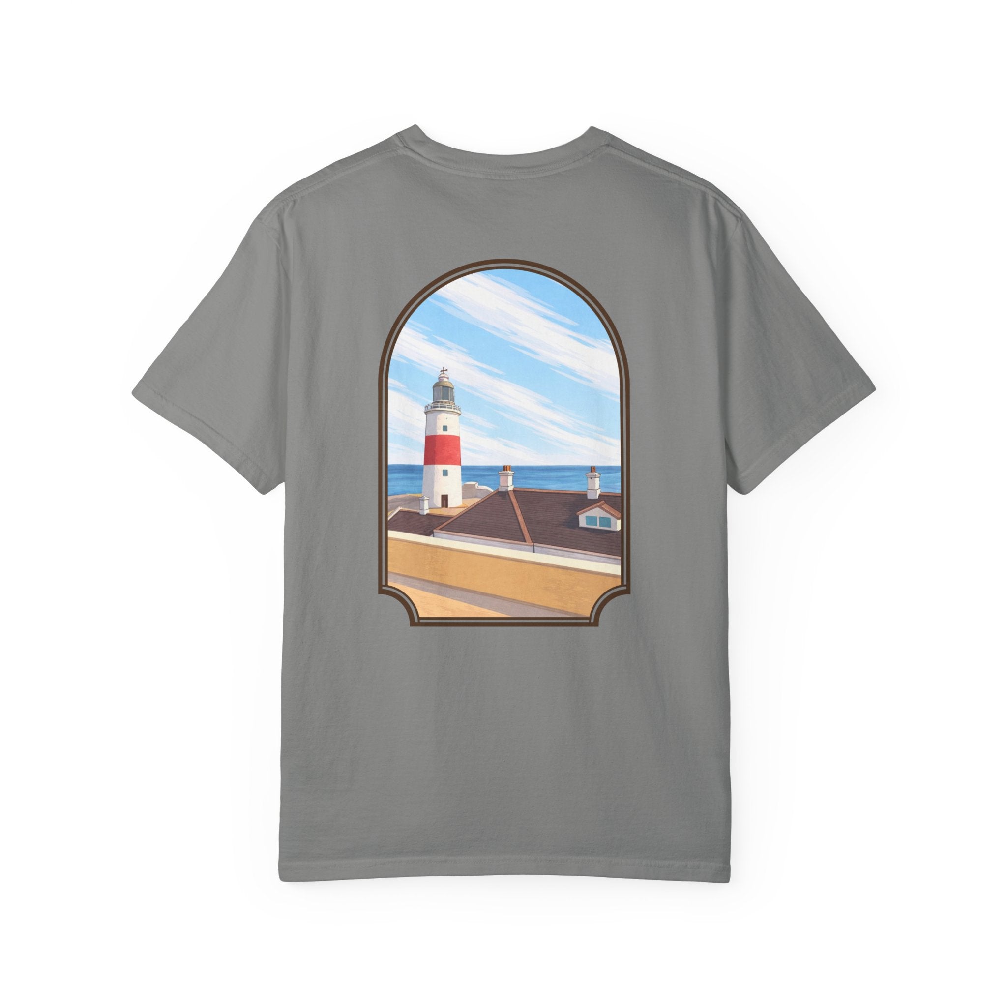 Rock of Gibraltar T-Shirt — La Farola Lighthouse Graphic Tee | Coastal Landmark
