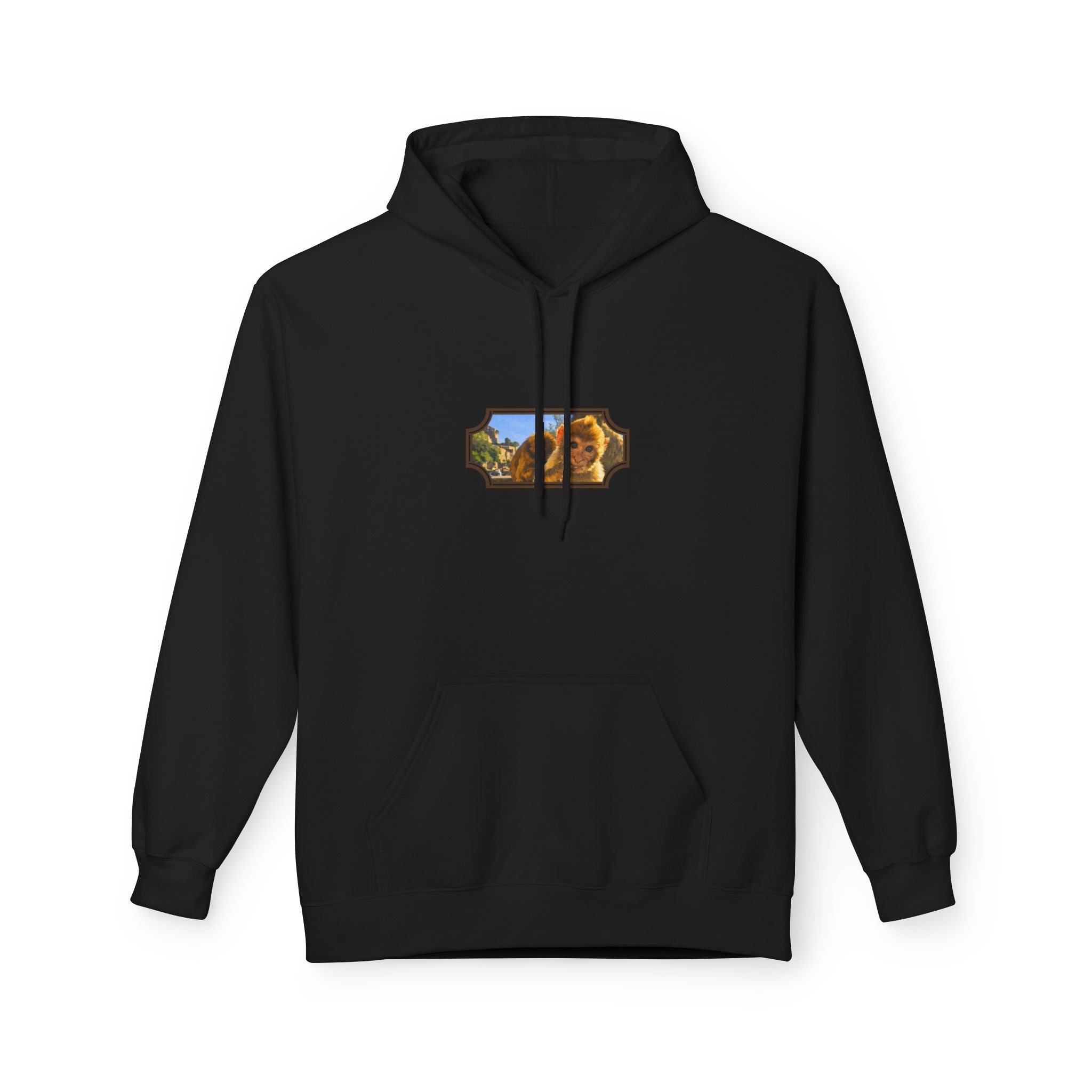 Gibraltar Baby Barbary Macaque Hoodie — Playful Wildlife Monkey Art Premium Fleece