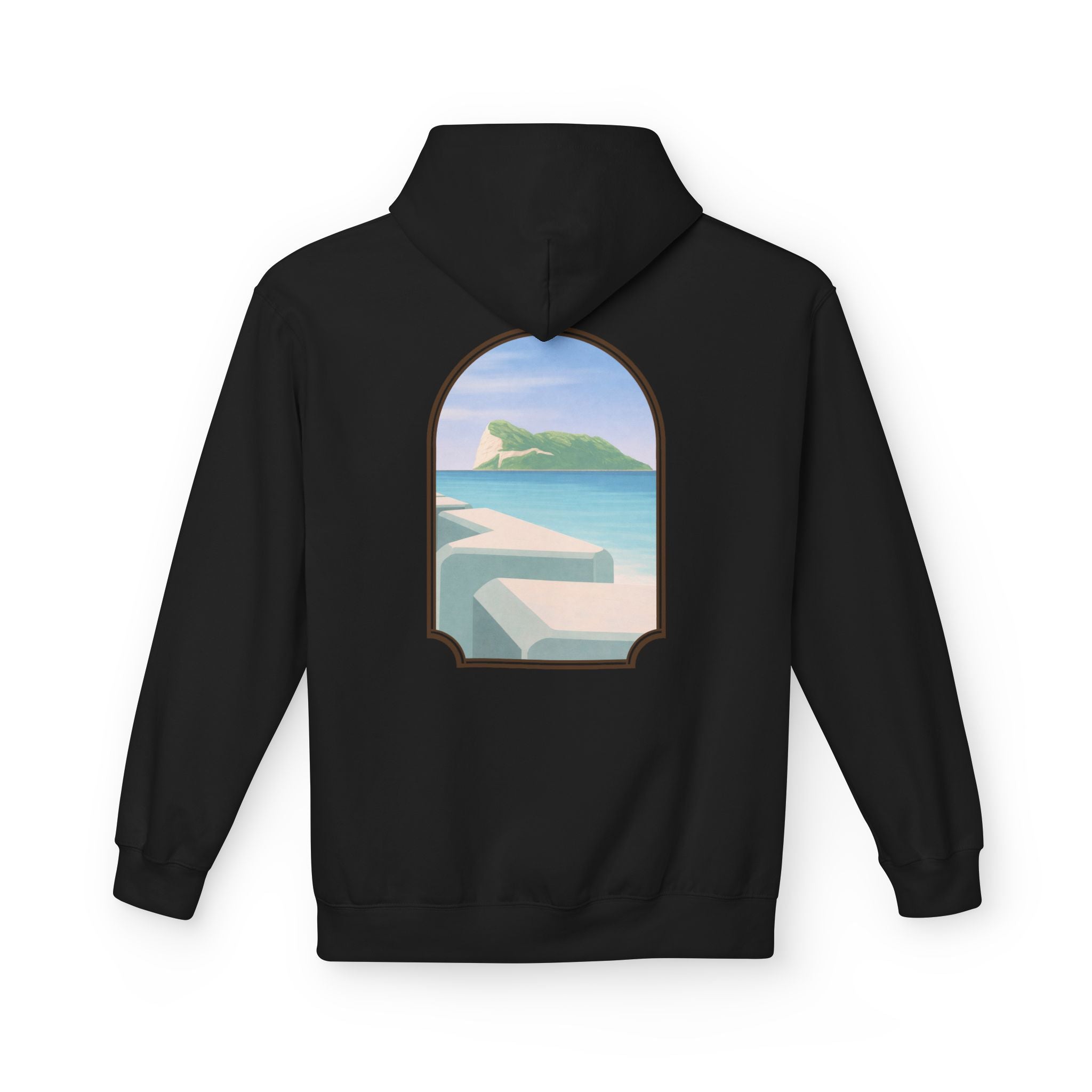 Gibraltar Del Levante Hoodie — Premium Coastal Window Art Hoodie | Gibraltar Heritage Apparel