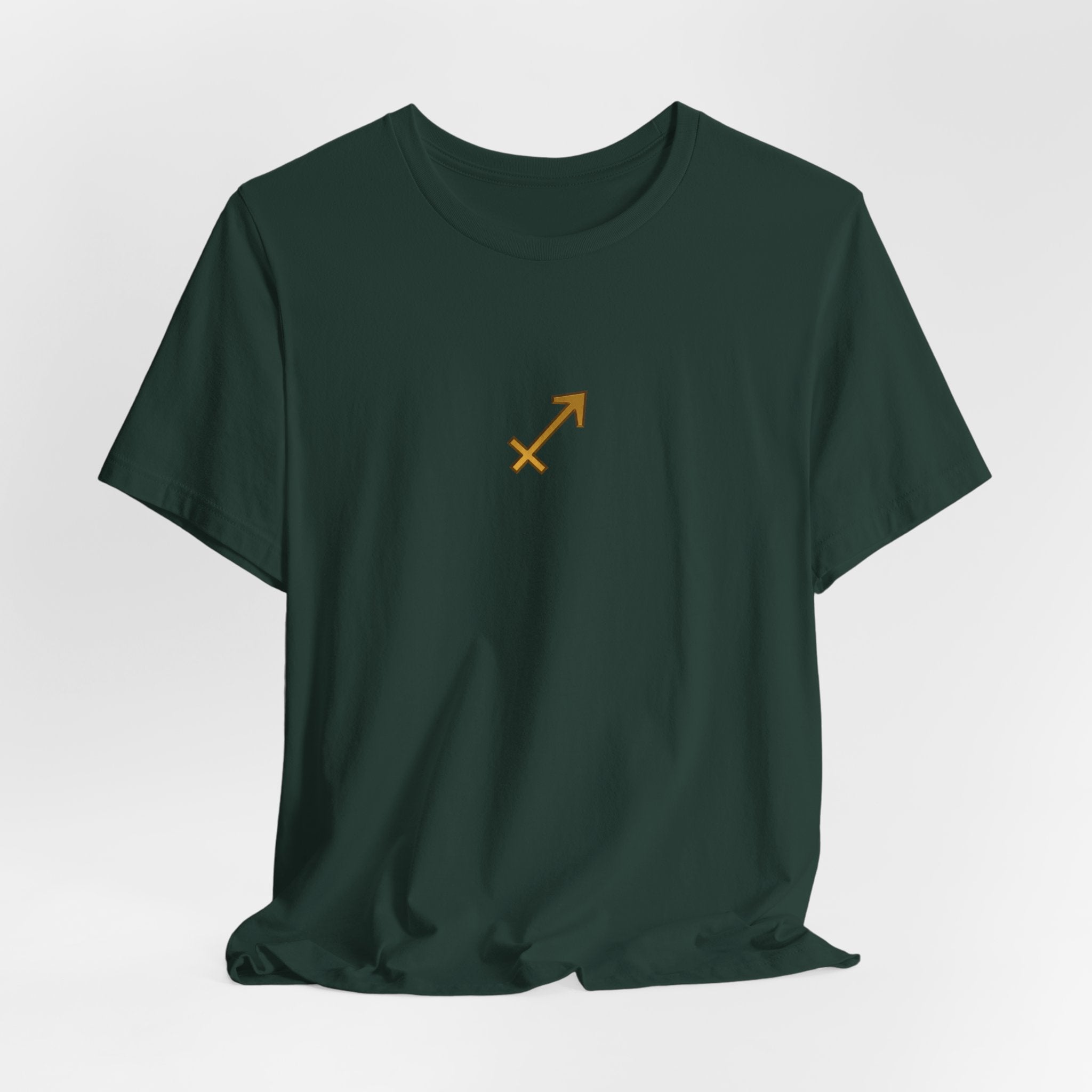 Sagittarius Zodiac Tee — Minimal Gold Symbol Shirt