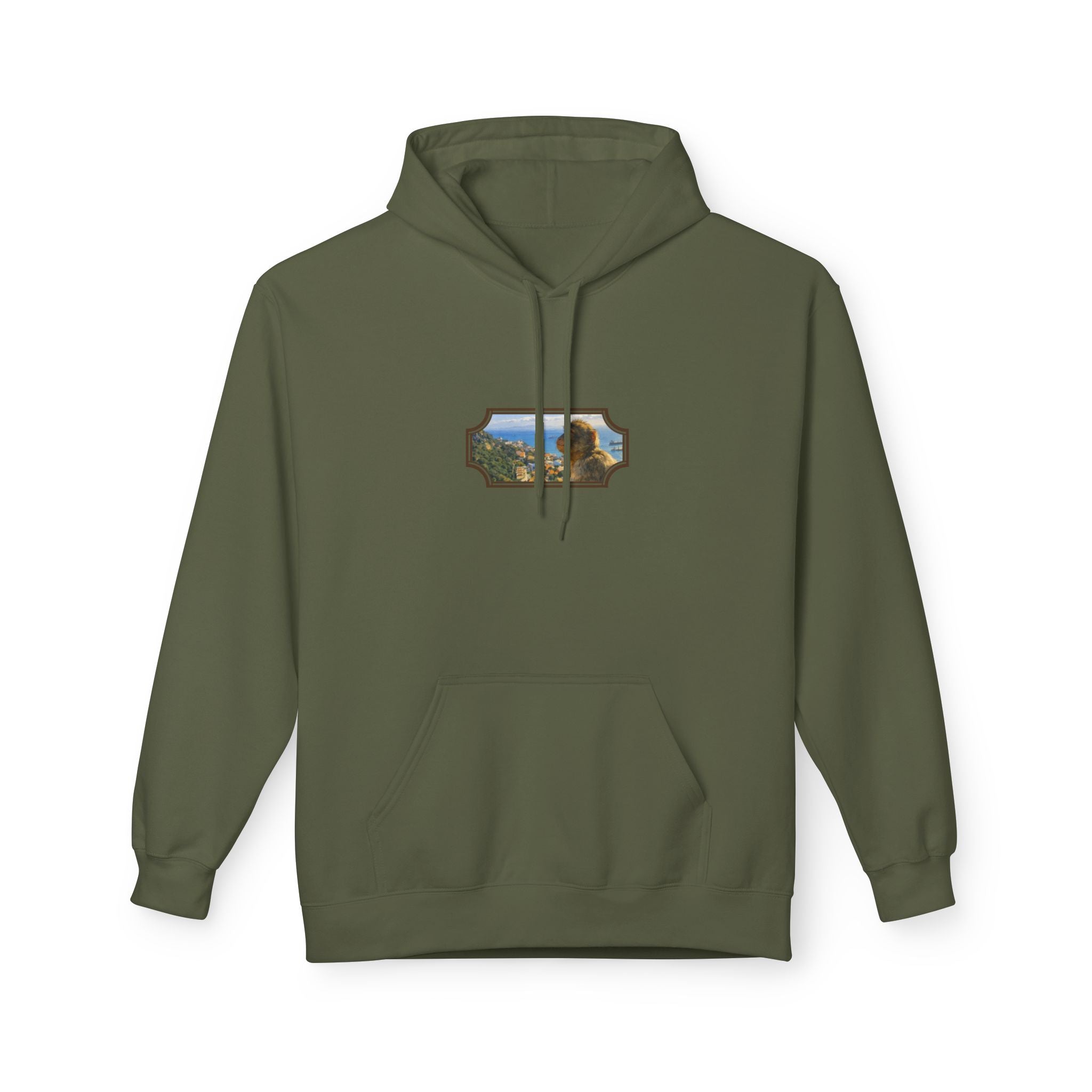 Gibraltar Sitting Barbary Macaque Hoodie — Wildlife Monkey Art Premium Fleece Sweatshirt