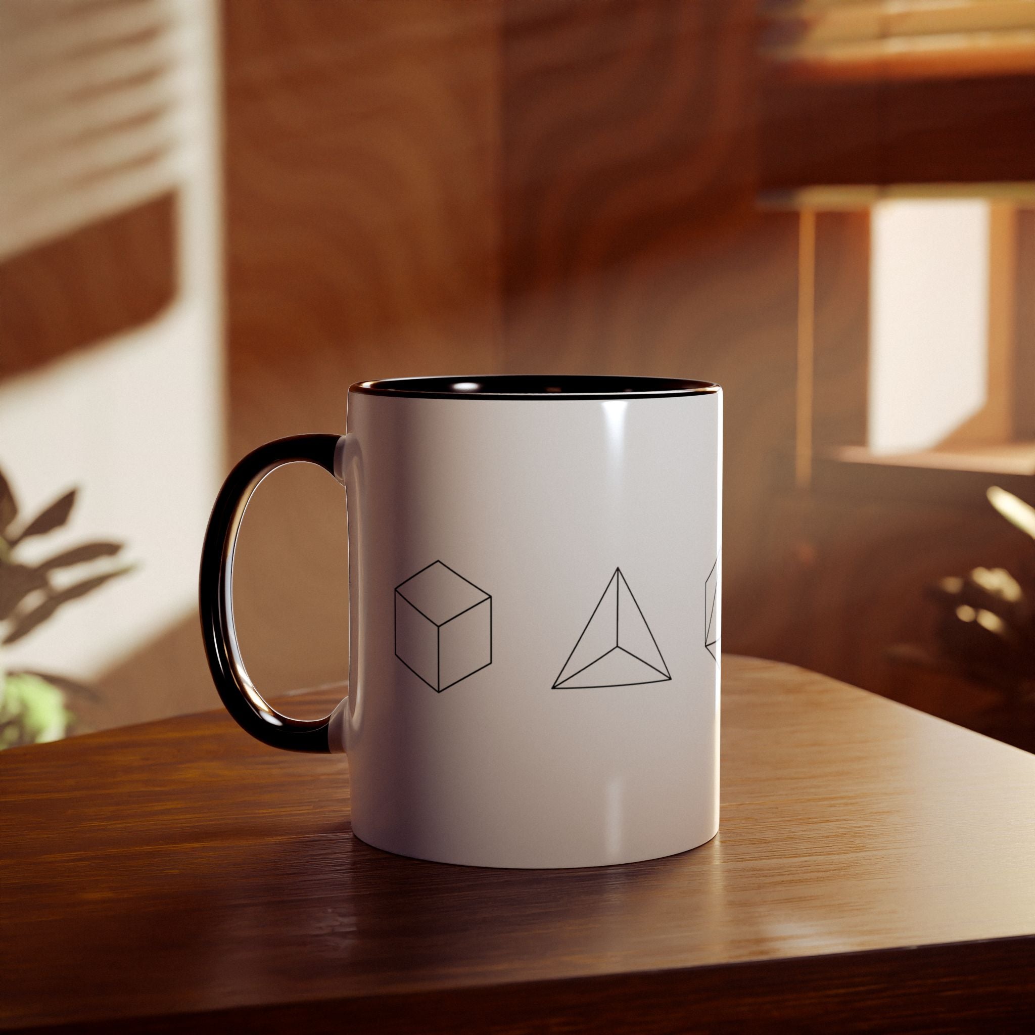 Platonic Solids Two-Tone 11oz Coffee Mug — 'Sacred Geometry' Accent