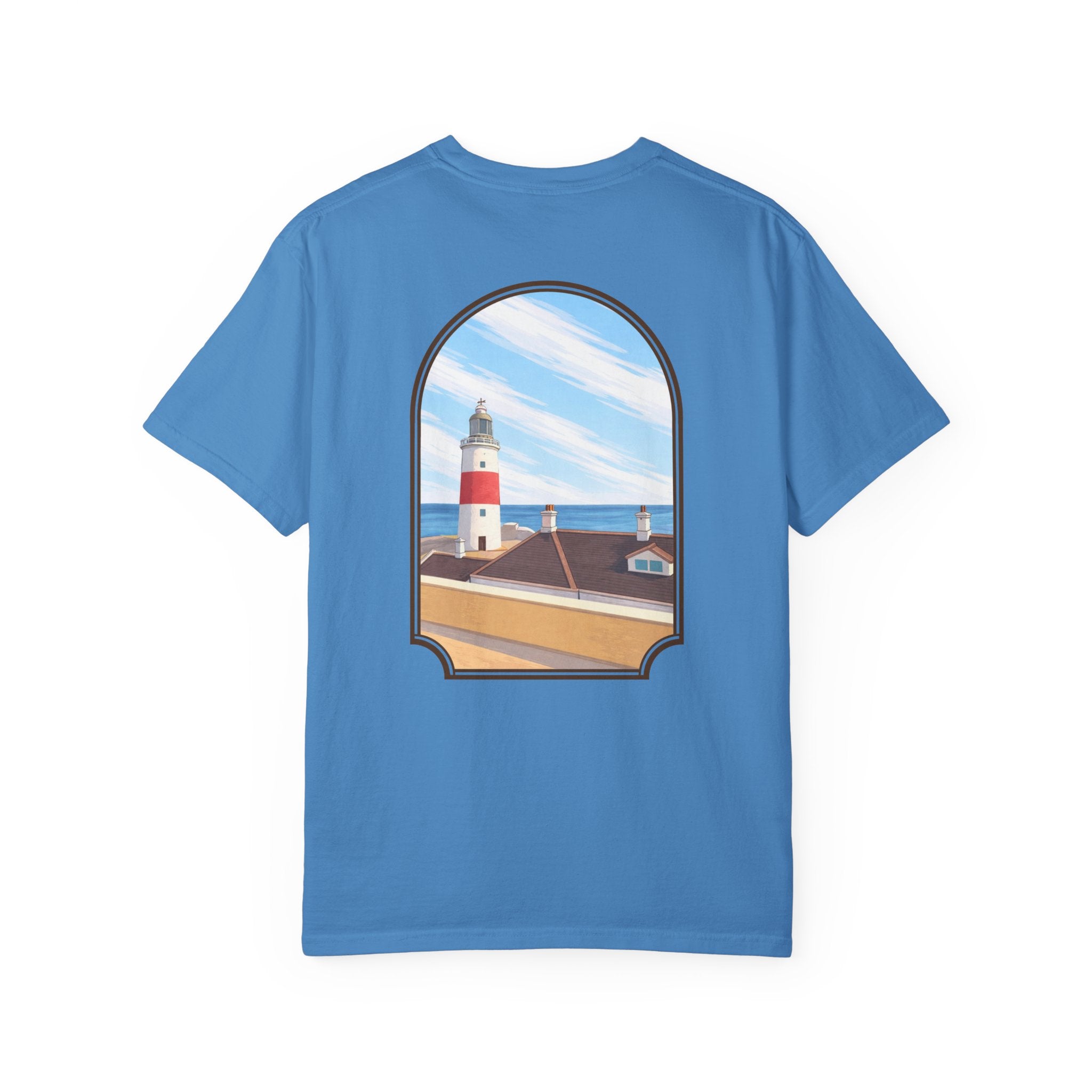 Rock of Gibraltar T-Shirt — La Farola Lighthouse Graphic Tee | Coastal Landmark