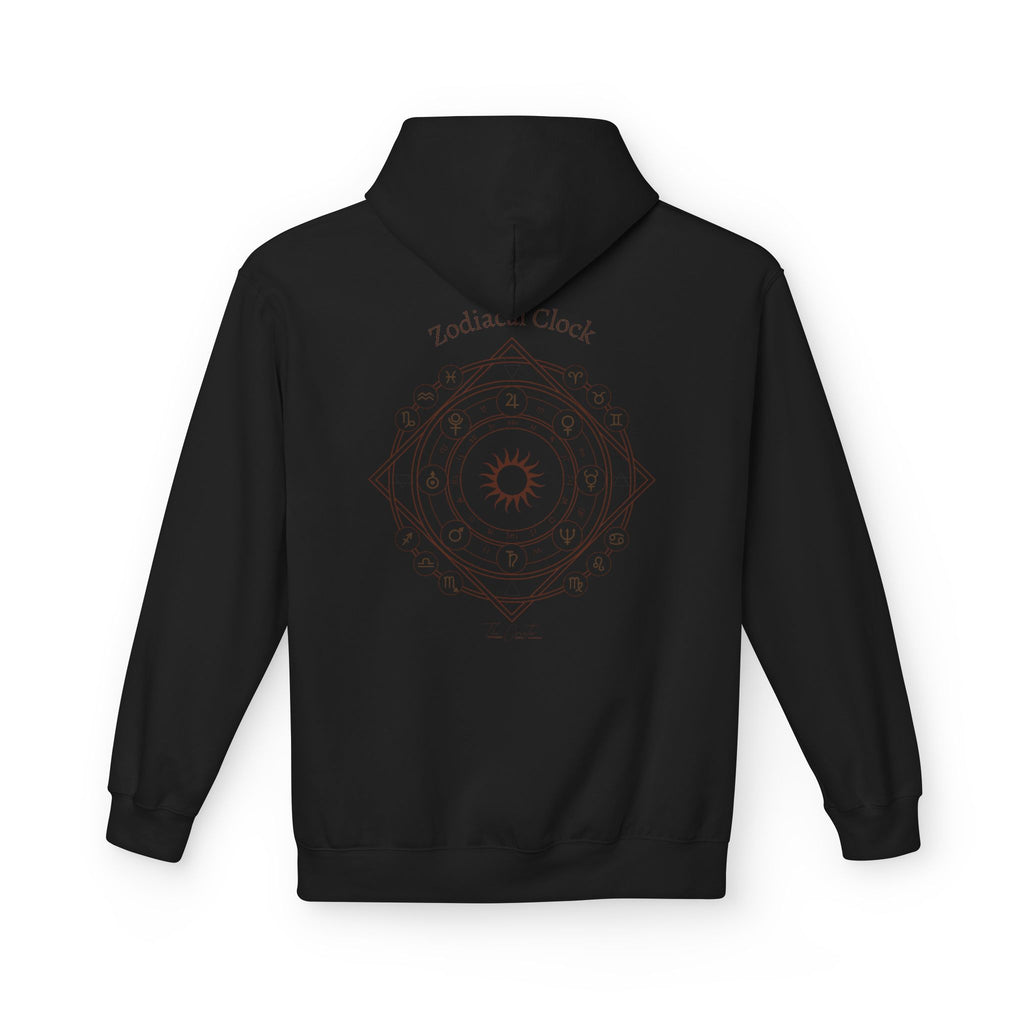 Zodiac Clock Hoodie — Celestial Astrology Back Print | Astrological Compass Pullover