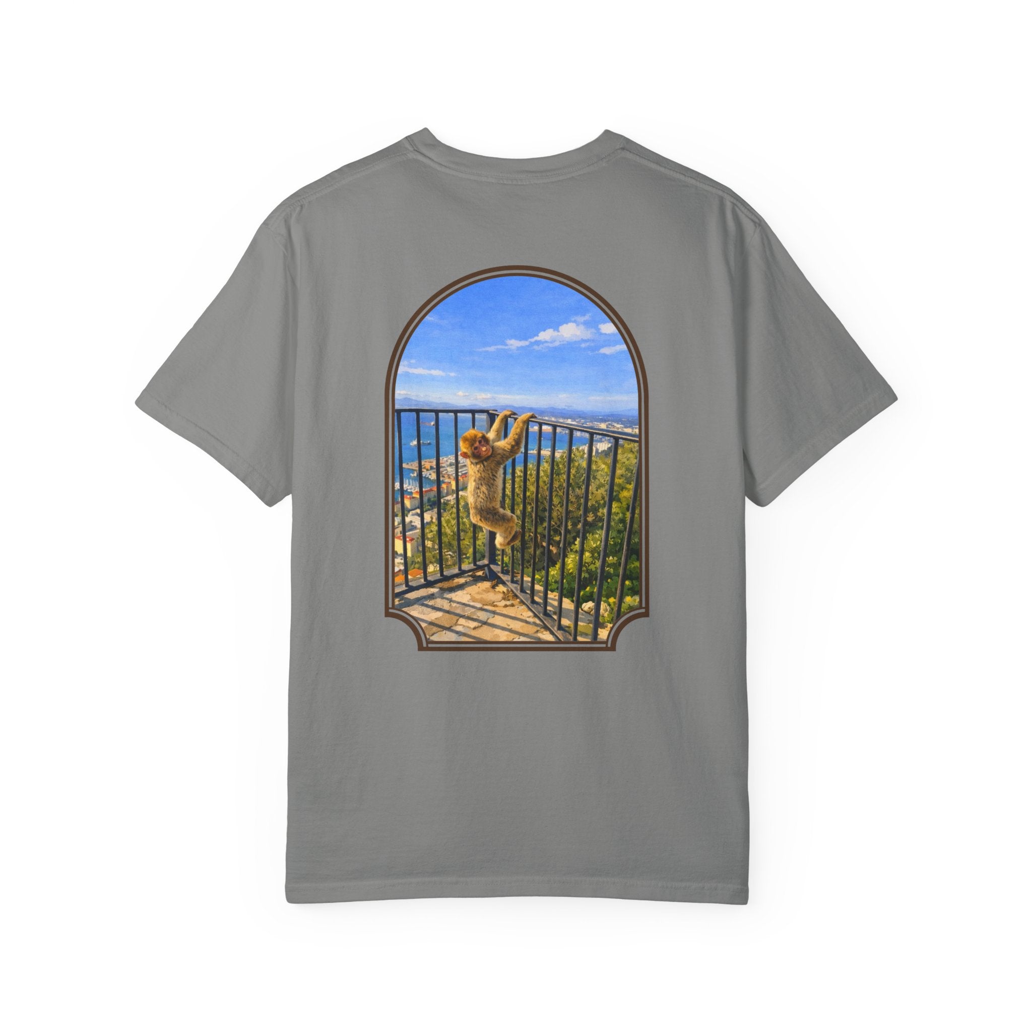 Gibraltar Hanging Barbary Macaque T-Shirt — Wildlife Monkey Art Garment-Dyed Tee