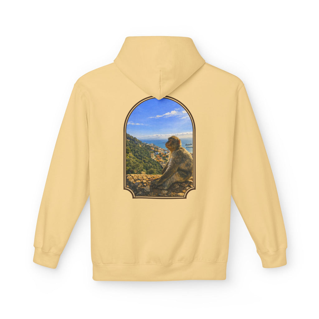 Gibraltar Sitting Barbary Macaque Hoodie — Wildlife Monkey Art Premium Fleece Sweatshirt
