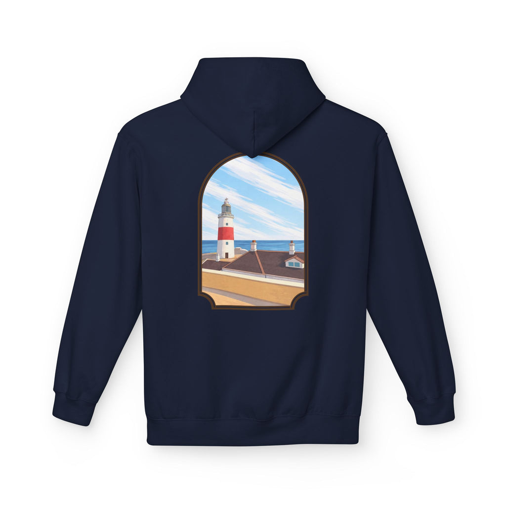 Gibraltar La Farola Hoodie — Premium Lighthouse Window Art Hoodie | Gibraltar Heritage Apparel