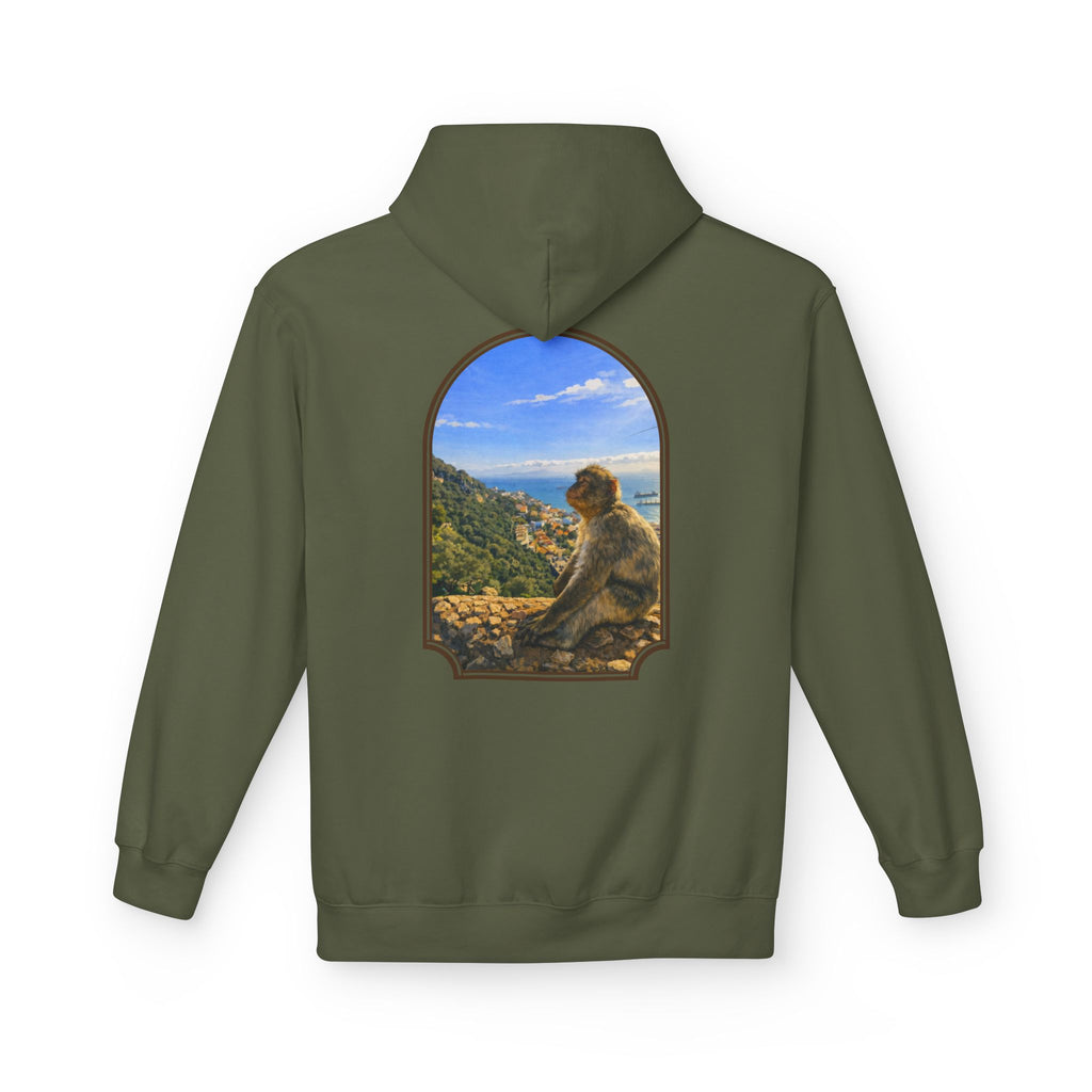 Gibraltar Sitting Barbary Macaque Hoodie — Wildlife Monkey Art Premium Fleece Sweatshirt