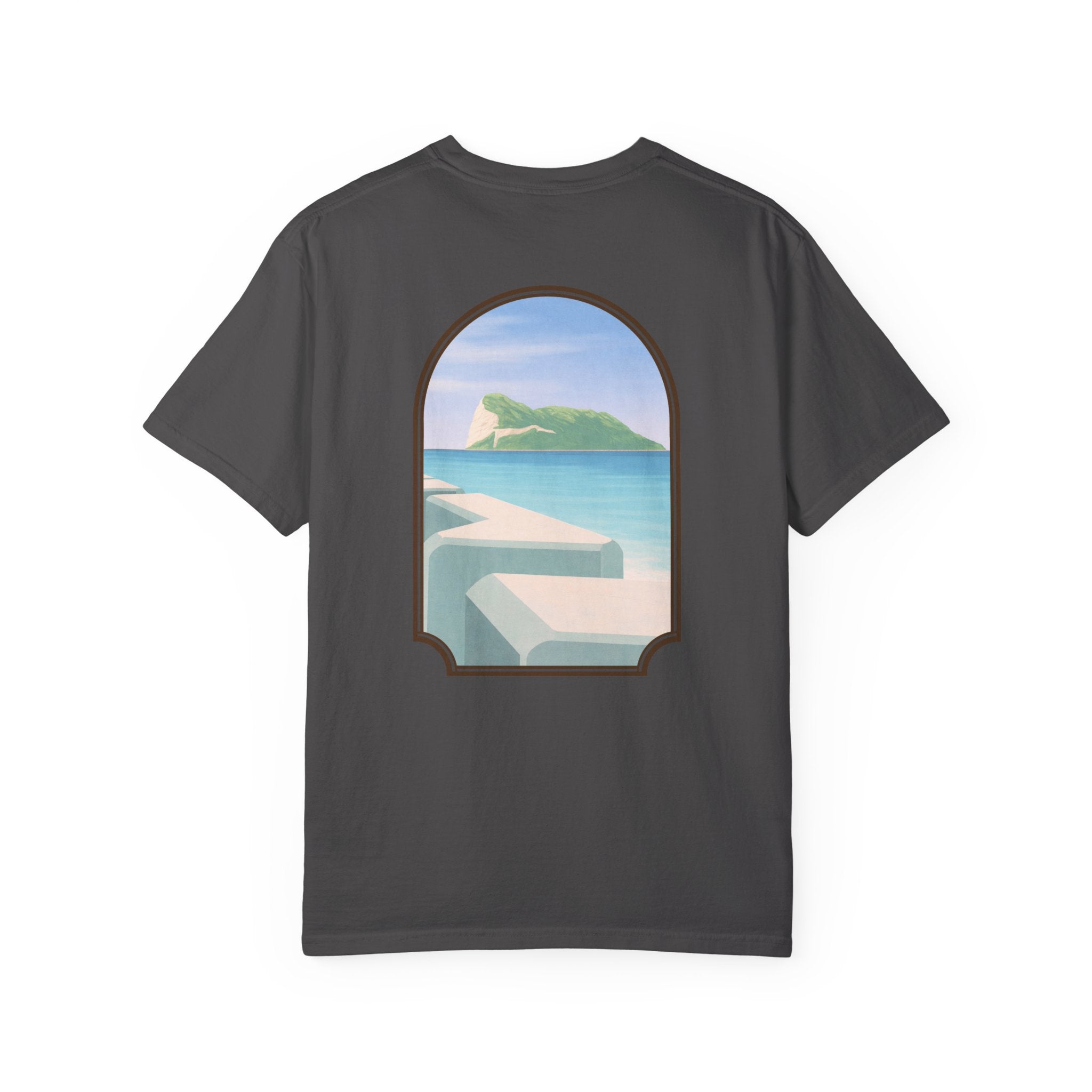 Gibraltar T-Shirt — Del Poniente Coastal Graphic Tee | Mediterranean Landmark