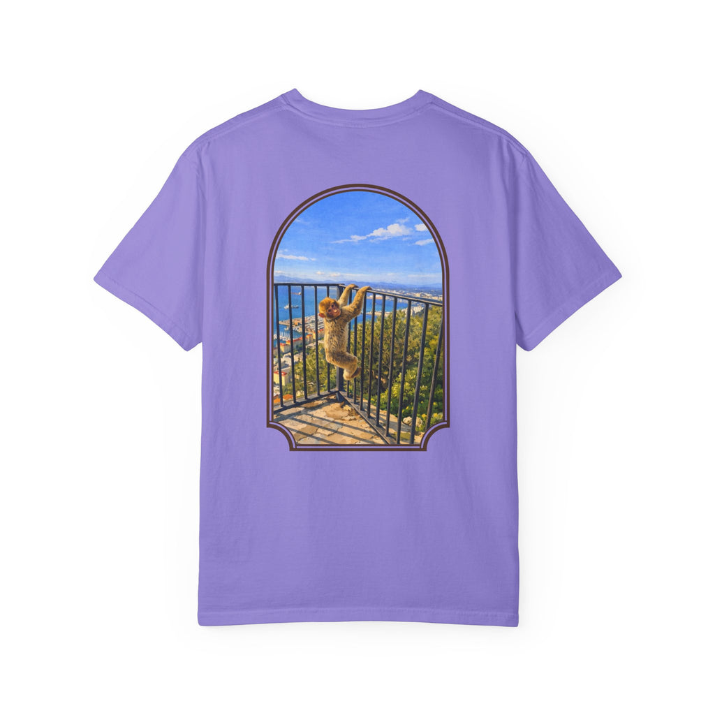 Gibraltar Hanging Barbary Macaque T-Shirt — Wildlife Monkey Art Garment-Dyed Tee