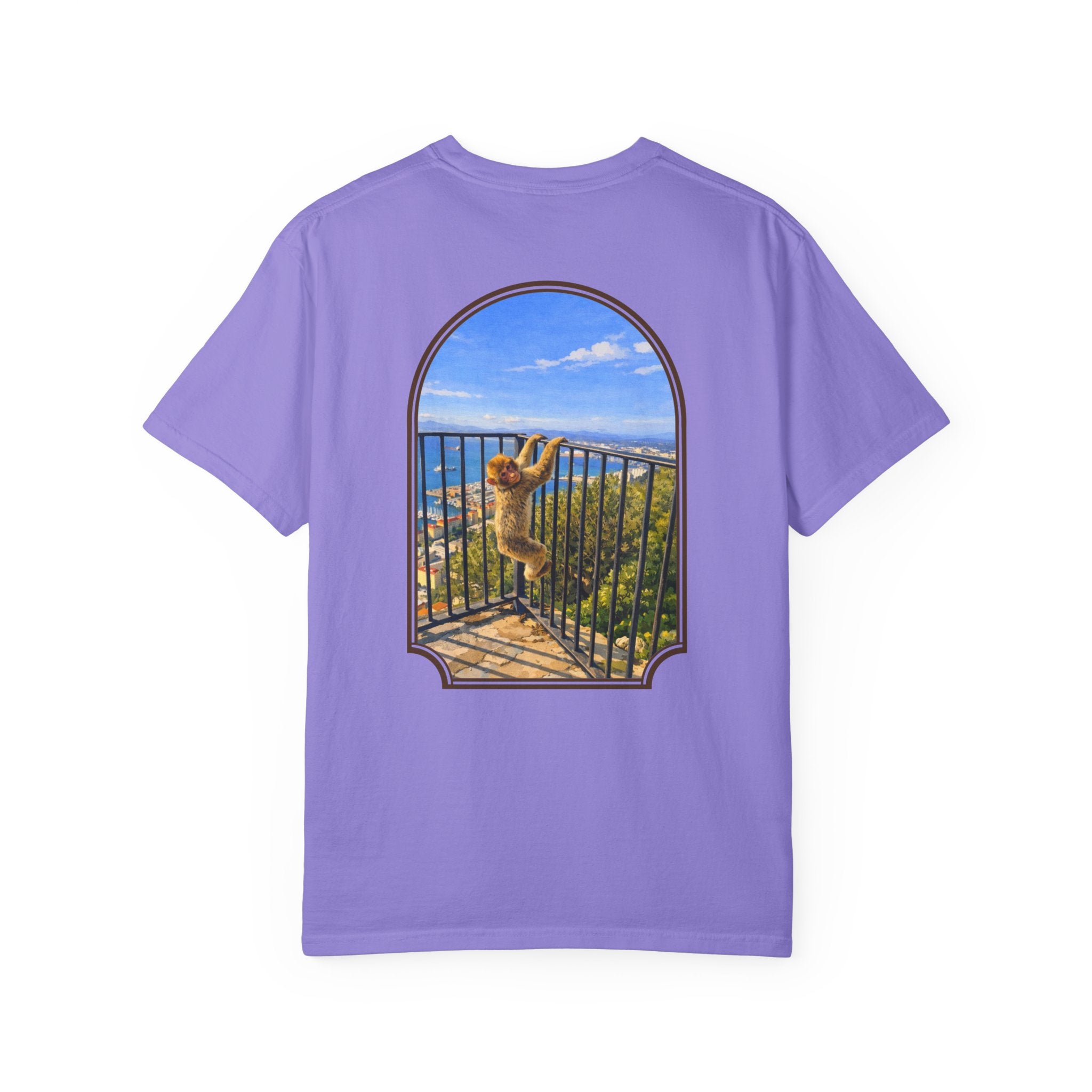 Gibraltar Hanging Barbary Macaque T-Shirt — Wildlife Monkey Art Garment-Dyed Tee