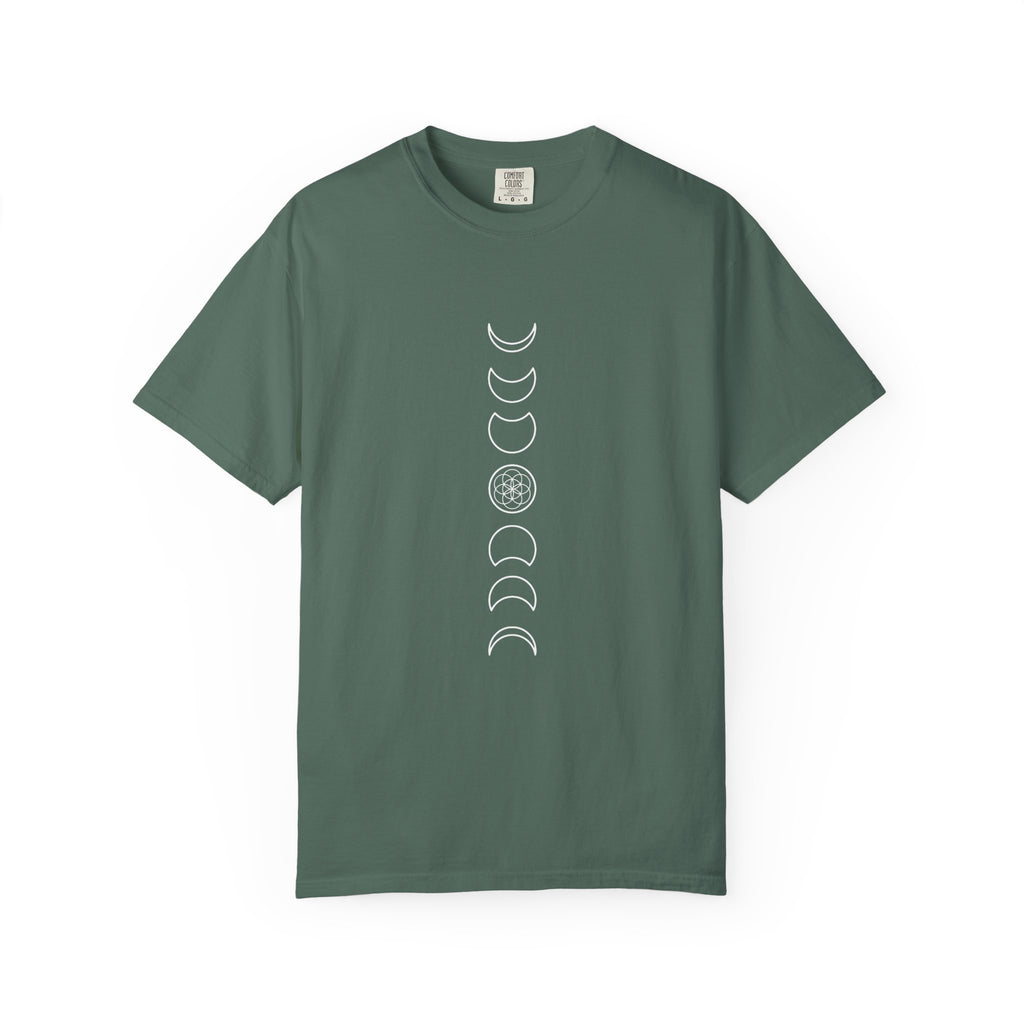 Moon Phases Seed of Life T-Shirt — Lunar Cycle Sacred Geometry Tee