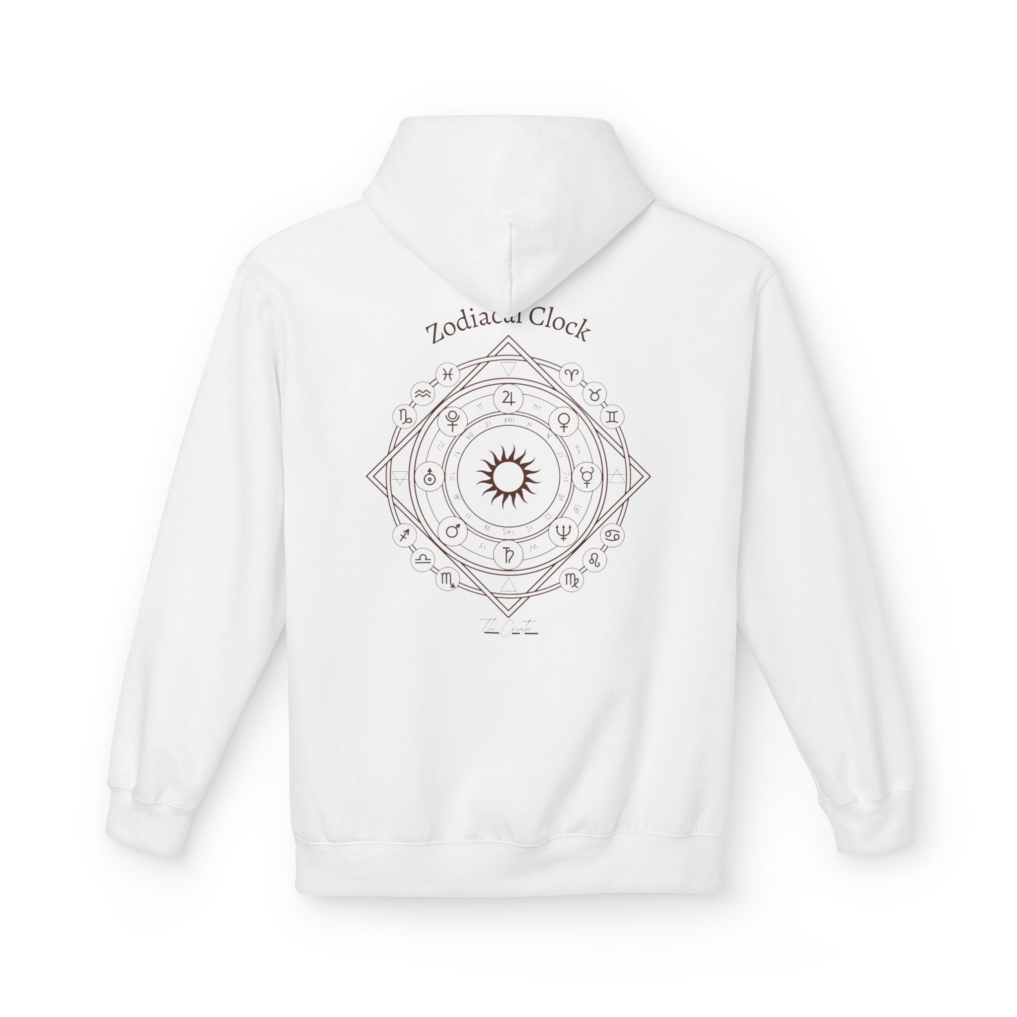 Zodiac Clock Hoodie — Celestial Astrology Back Print | Astrological Compass Pullover