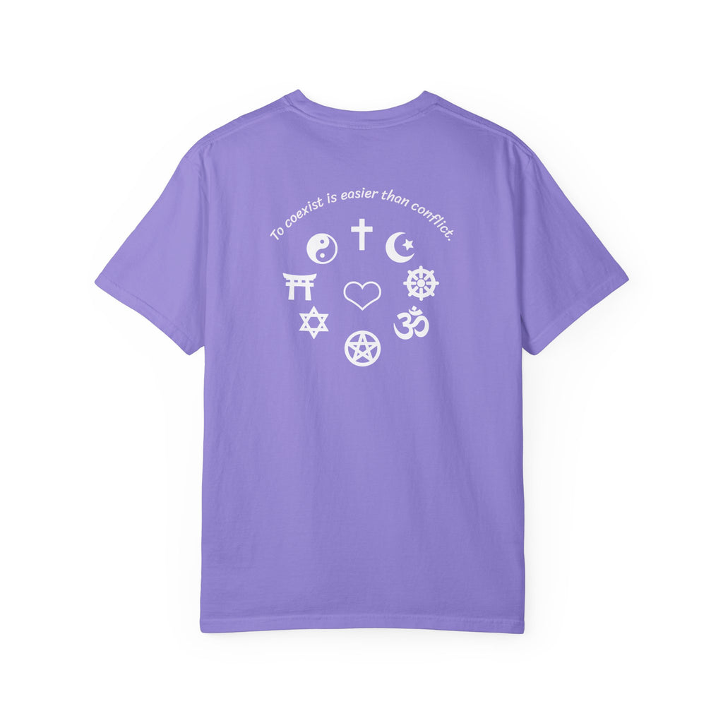 Coexistence T-Shirt — Religious Symbols Peace Tee | Interfaith Unity & Spiritual Harmony Design