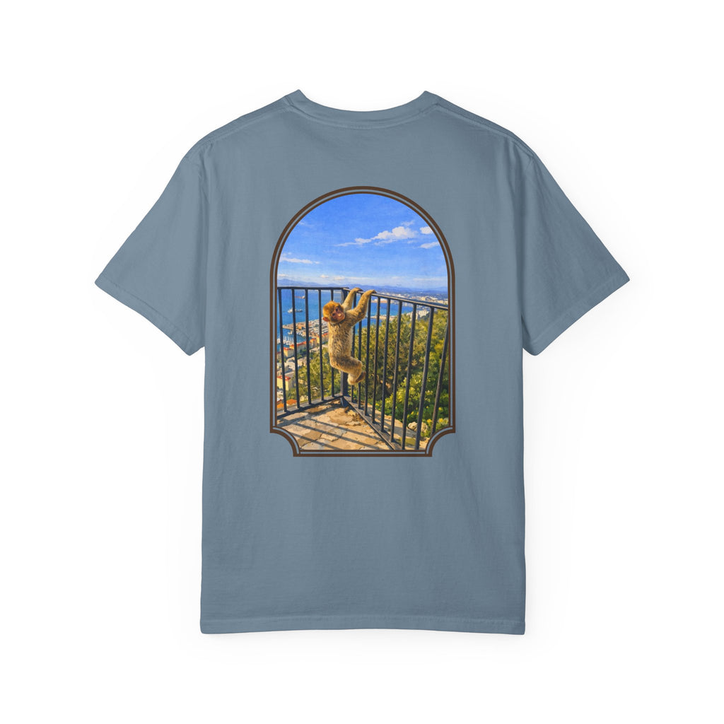 Gibraltar Hanging Barbary Macaque T-Shirt — Wildlife Monkey Art Garment-Dyed Tee