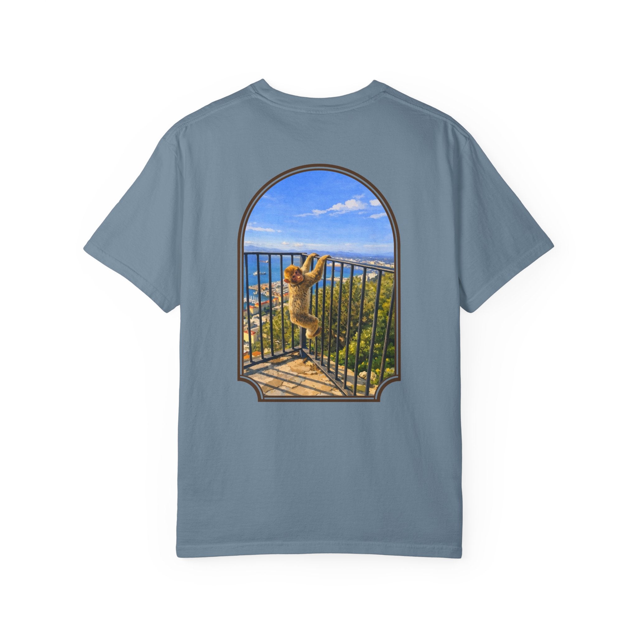 Gibraltar Hanging Barbary Macaque T-Shirt — Wildlife Monkey Art Garment-Dyed Tee