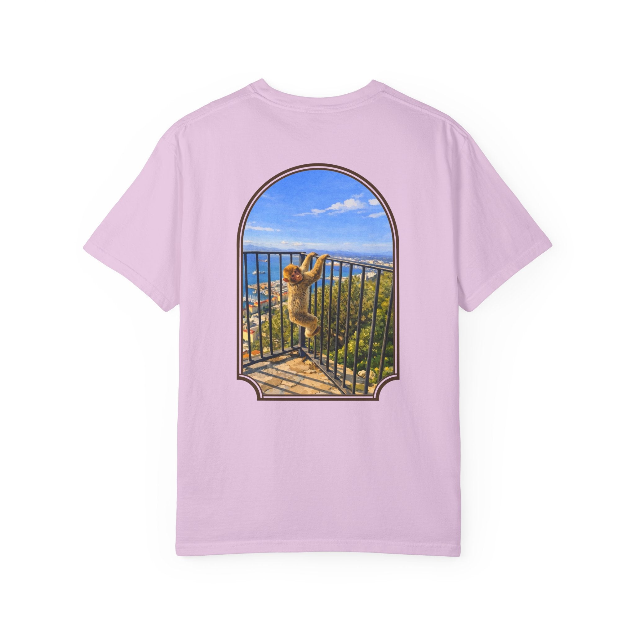 Gibraltar Hanging Barbary Macaque T-Shirt — Wildlife Monkey Art Garment-Dyed Tee