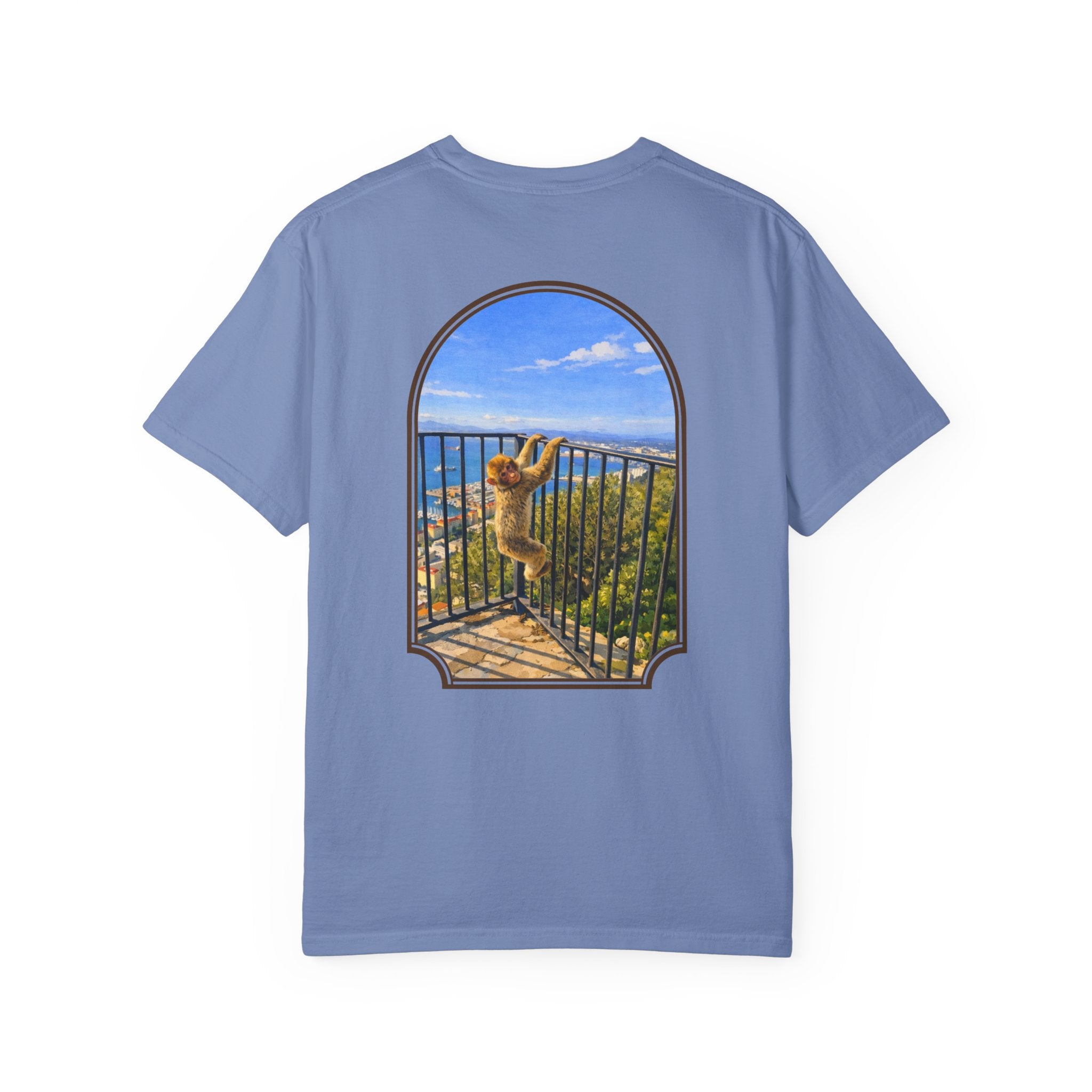 Gibraltar Hanging Barbary Macaque T-Shirt — Wildlife Monkey Art Garment-Dyed Tee