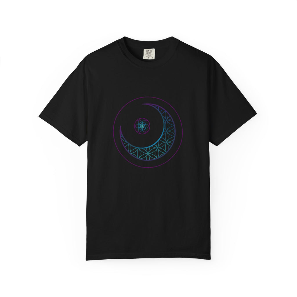 Crescent Moon Sacred Geometry T-Shirt — Lunar Mandala Tee | Minimalist Design