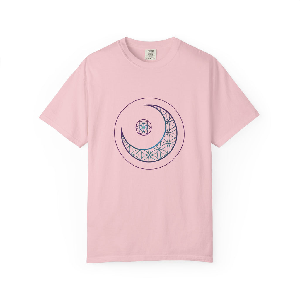 Crescent Moon Sacred Geometry T-Shirt — Lunar Mandala Tee | Minimalist Design