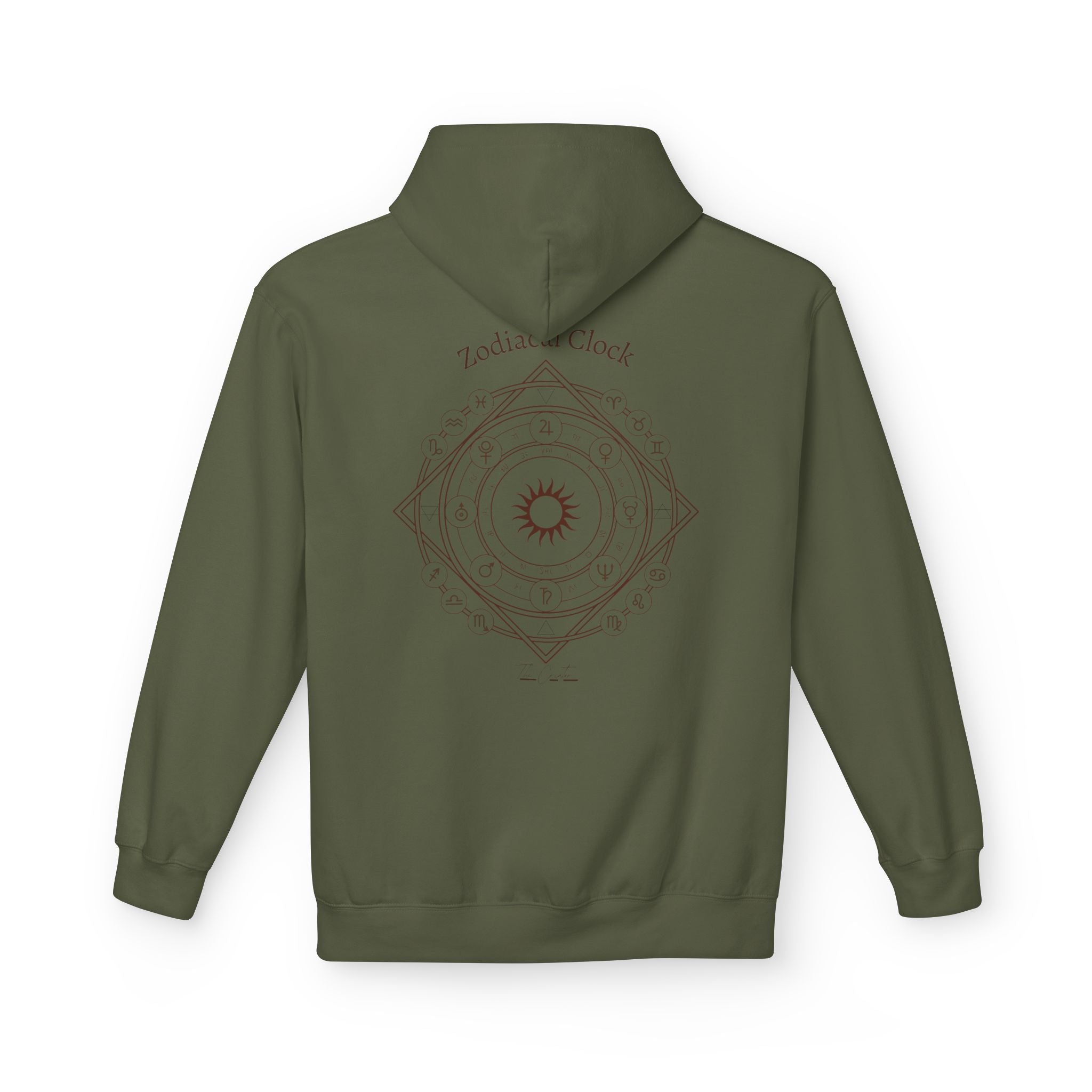 Zodiac Clock Hoodie — Celestial Astrology Back Print | Astrological Compass Pullover