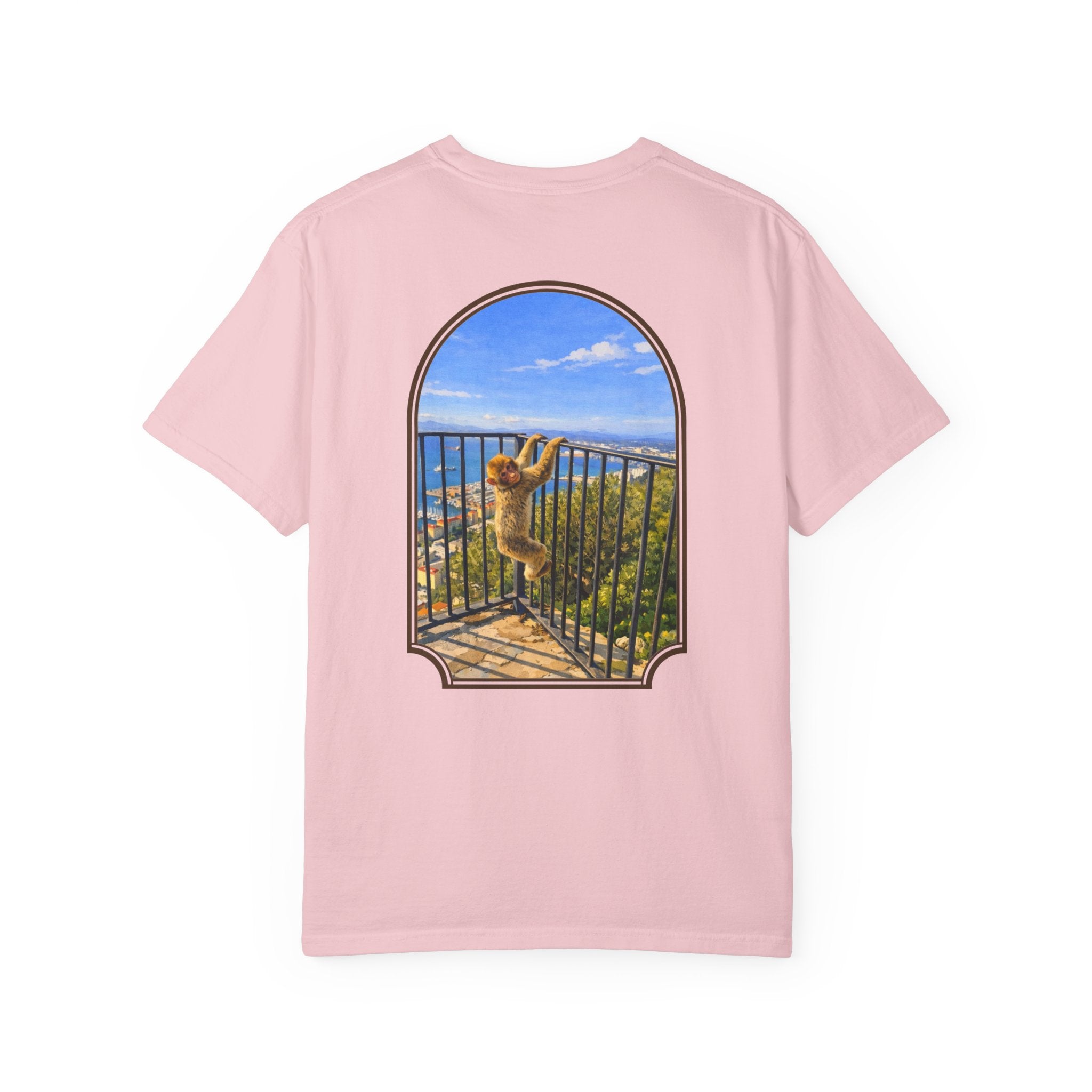 Gibraltar Hanging Barbary Macaque T-Shirt — Wildlife Monkey Art Garment-Dyed Tee