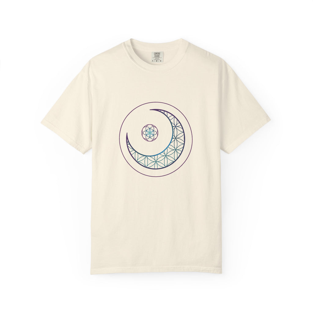 Crescent Moon Sacred Geometry T-Shirt — Lunar Mandala Tee | Minimalist Design