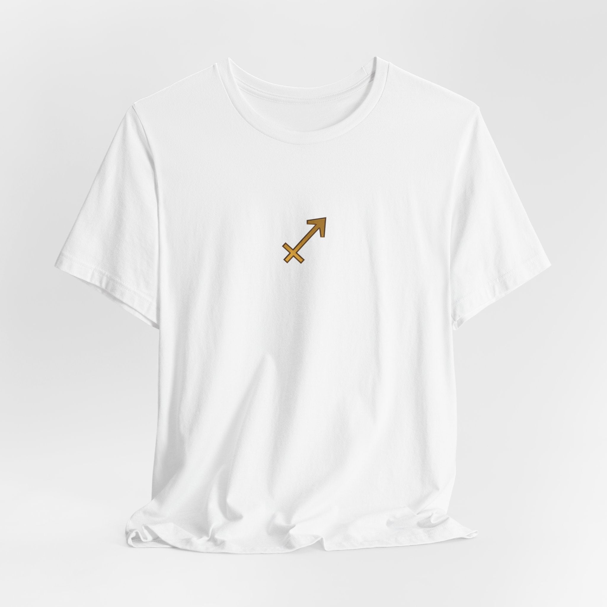 Sagittarius Zodiac Tee — Minimal Gold Symbol Shirt
