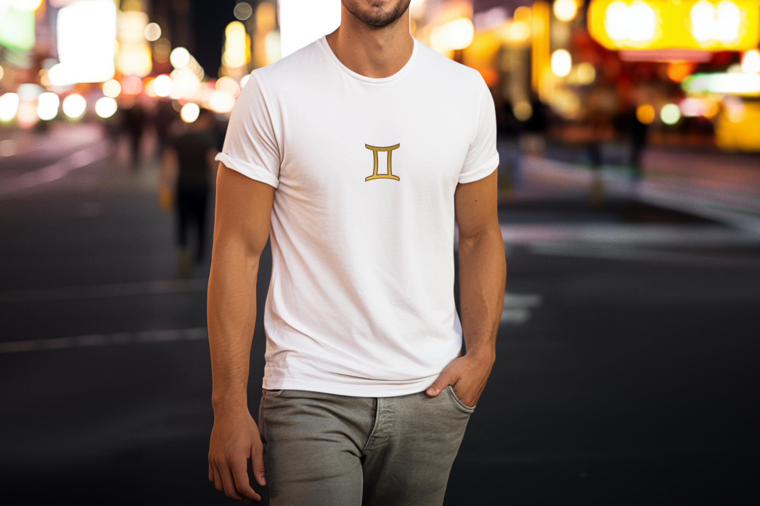 Gemini Zodiac T‑Shirt — Minimal Gold Gemini Symbol Tee