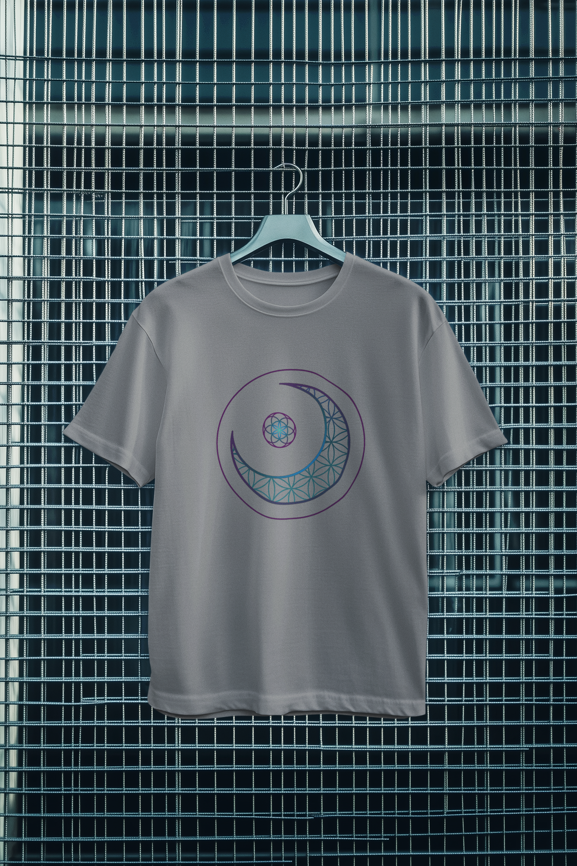 Crescent Moon Sacred Geometry T-Shirt — Lunar Mandala Tee | Minimalist Design