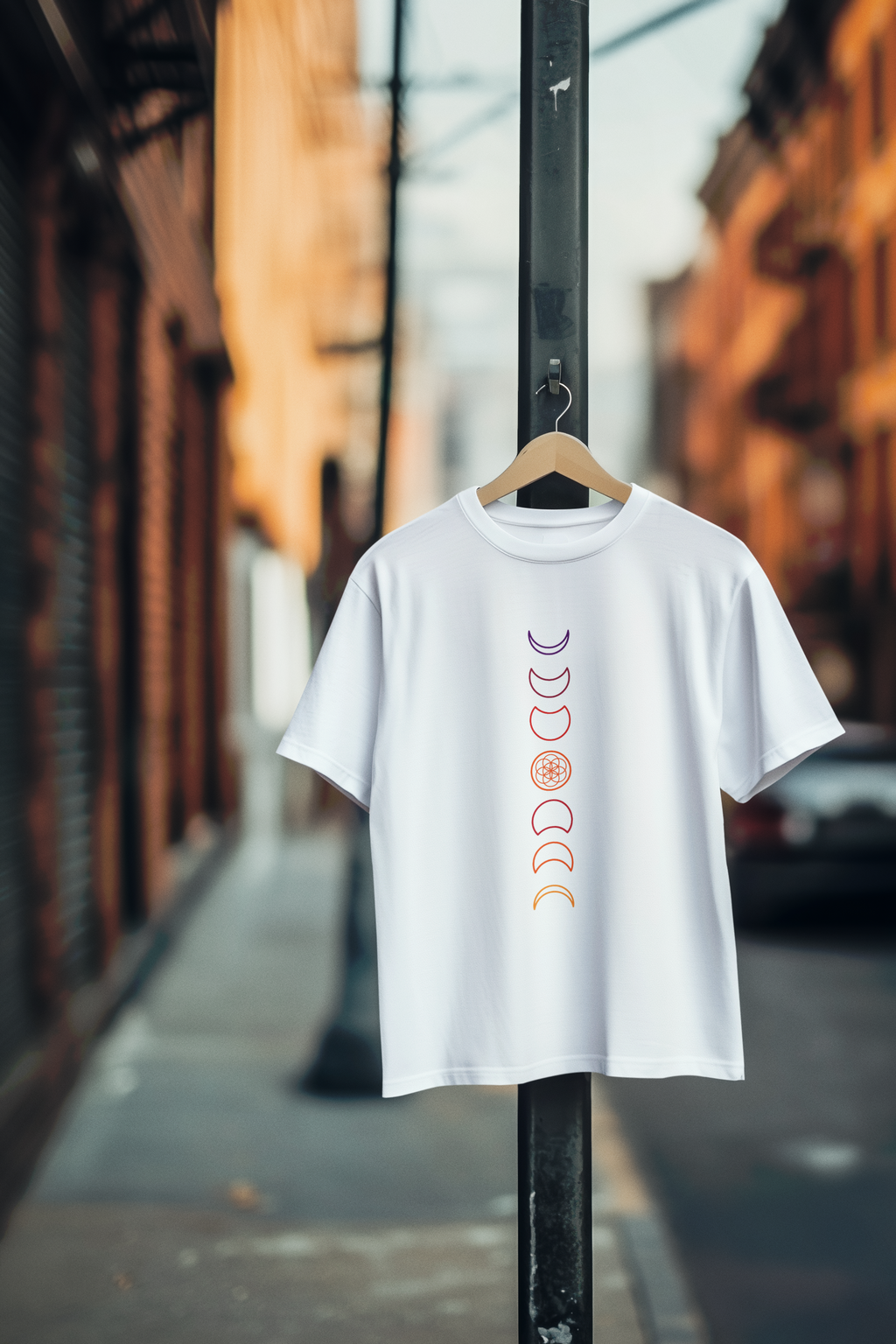 Colorful Moon Phases T-Shirt — Minimalist Lunar Cycle Graphic Tee