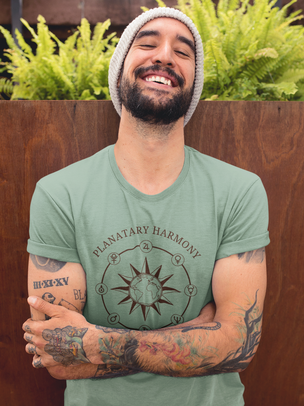 Planetary Harmony T-Shirt — Compass Sun Graphic Tee | Celestial Design