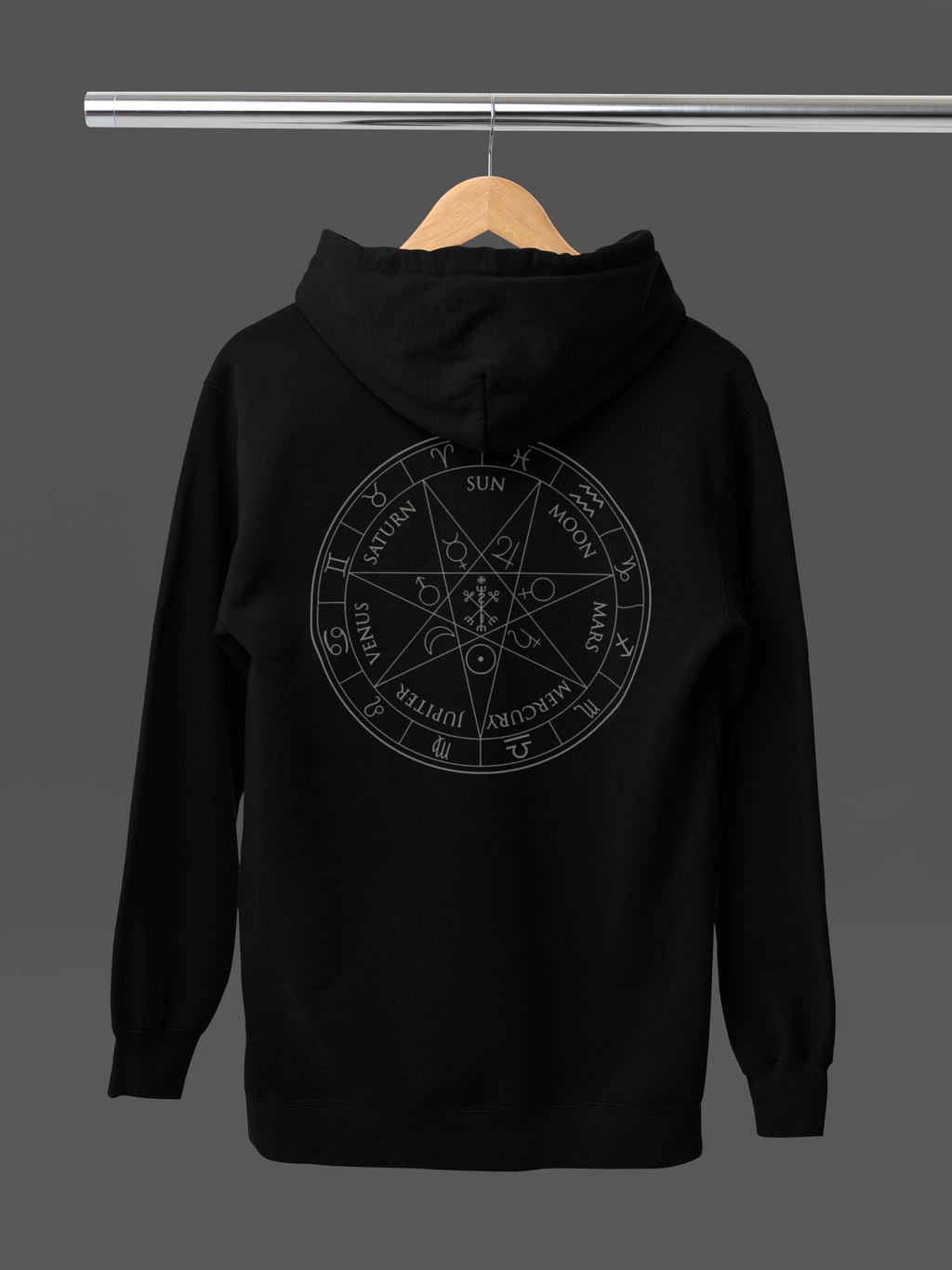 Astrology Wheel Hoodie — Minimal Zodiac Chart Pullover | Celestial Horoscope Design