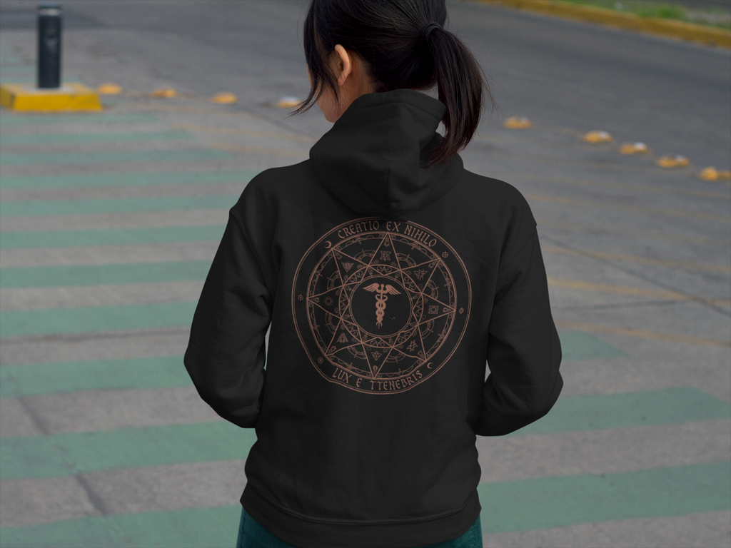 Creatio Ex Nihilo Caduceus Hoodie — Alchemical Hermetic Symbol Back Print