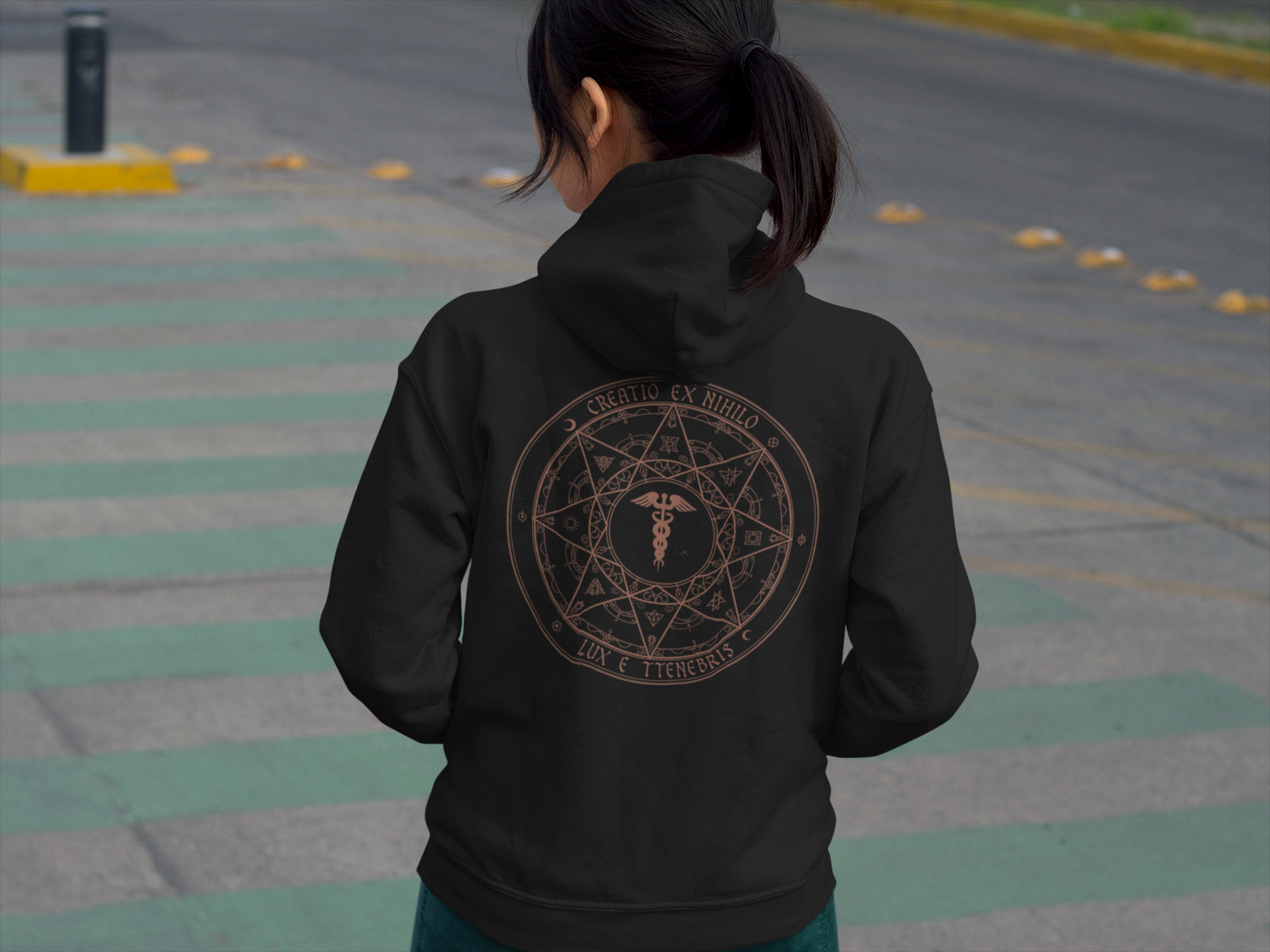 Creatio Ex Nihilo Caduceus Hoodie — Alchemical Hermetic Symbol Back Print